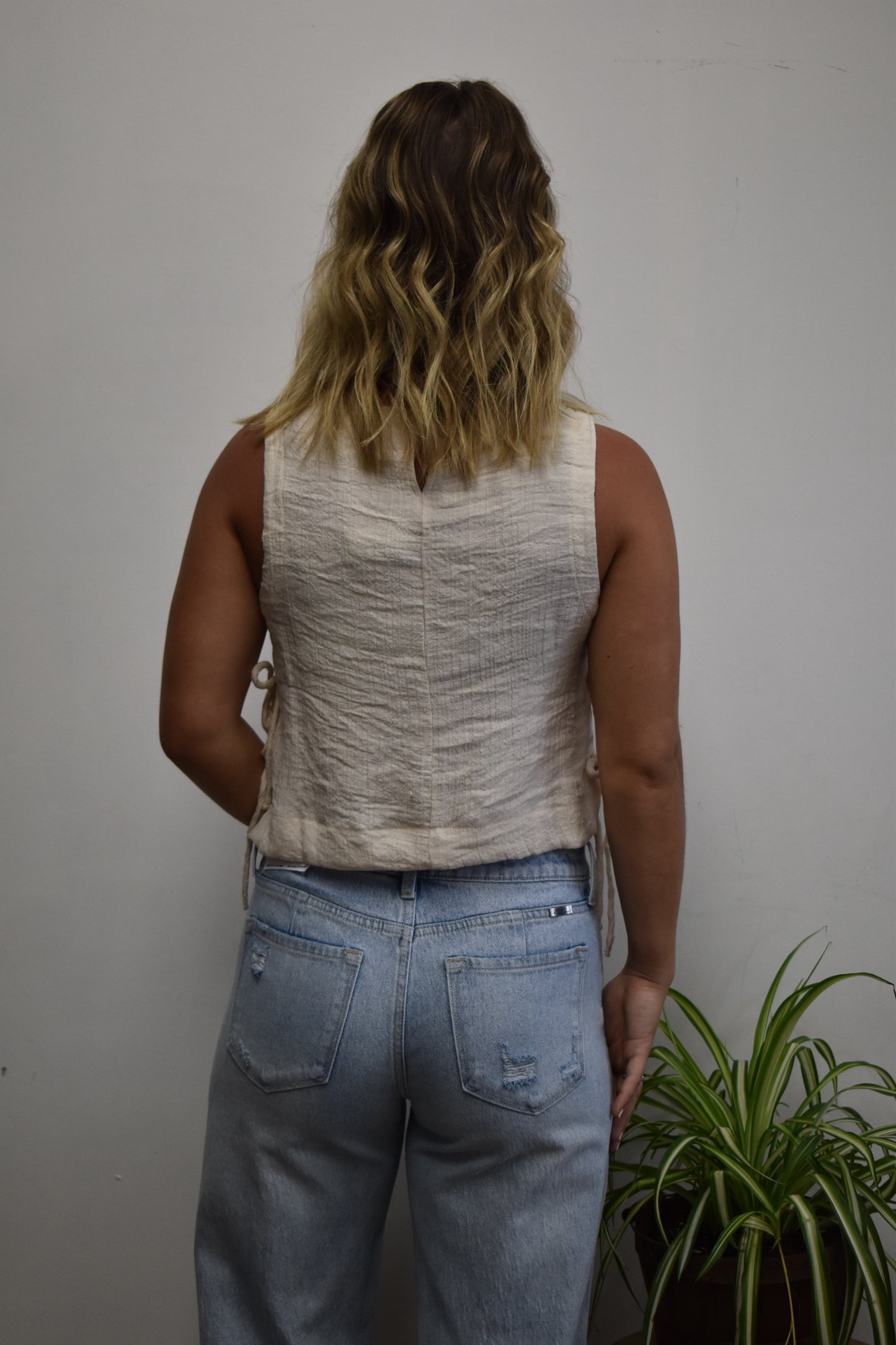 Nude Textured Side Tie Crop Top