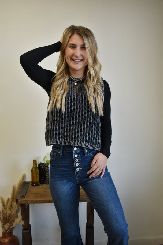 Black Waffle Throw-Over Vest