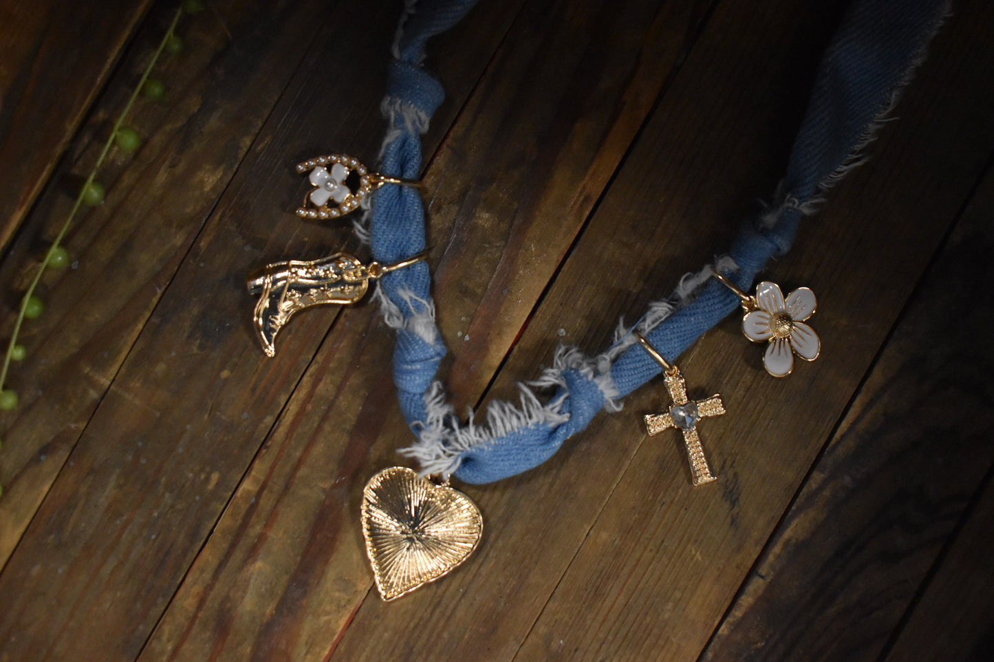 Western Denim Gold Charm Necklace