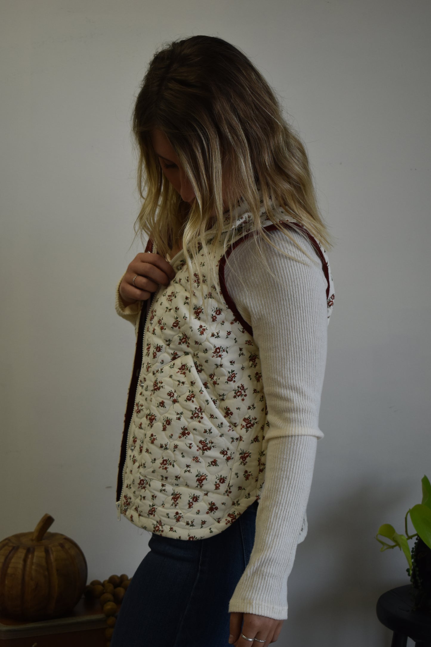 Cherry Floral Quilted Vest