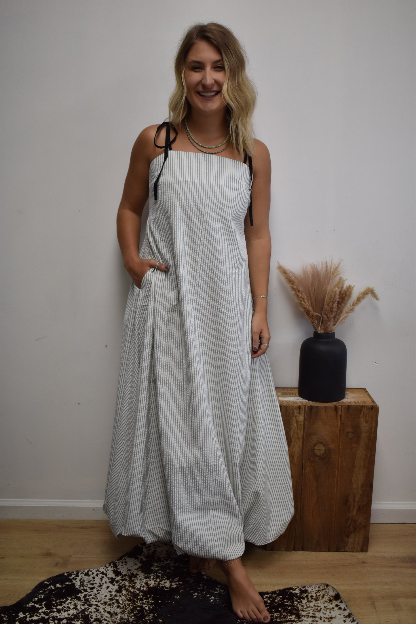 Pinstriped Keyhole Dress
