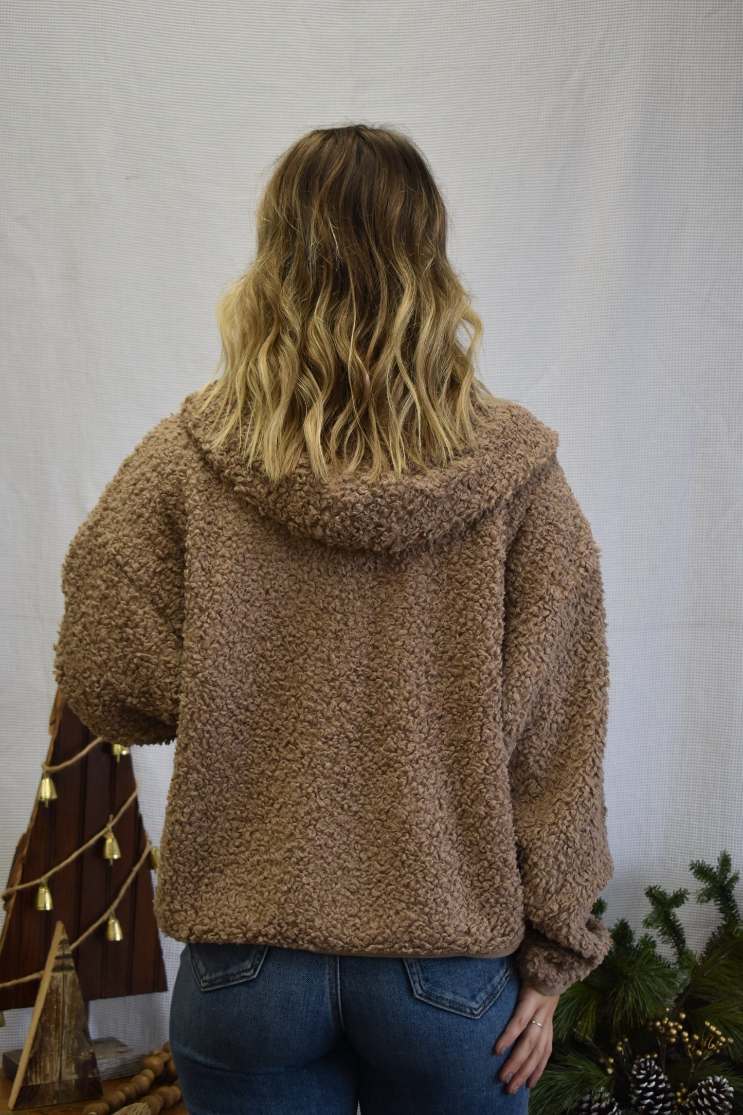 Mocha Hooded Sherpa Jacket