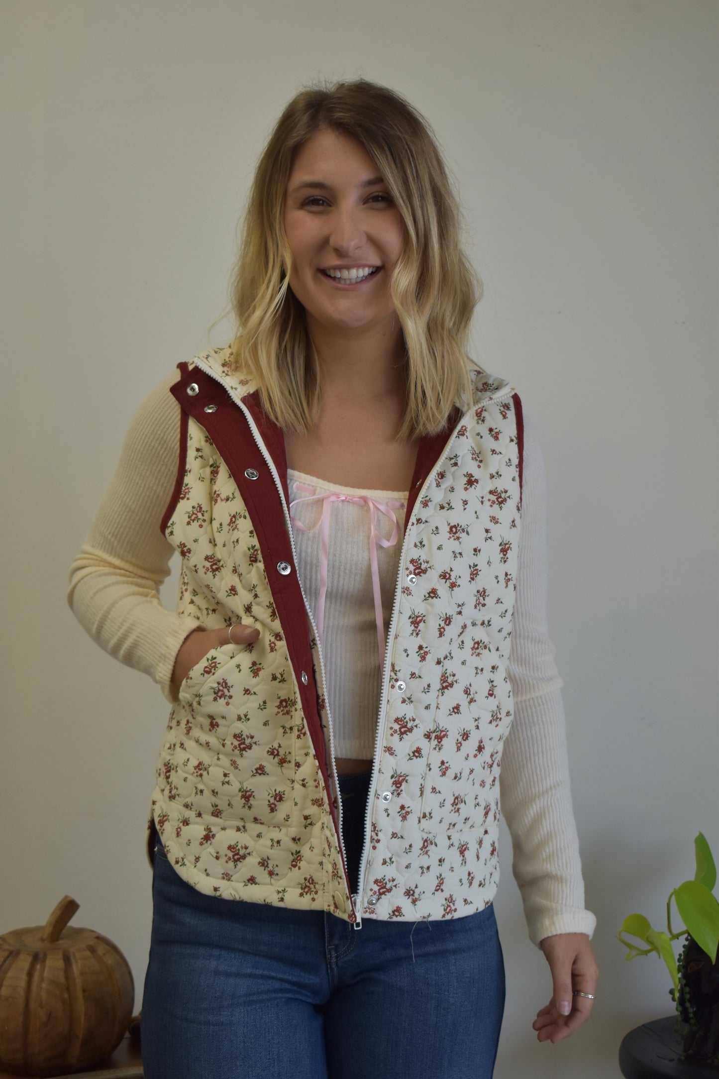 Cherry Floral Quilted Vest