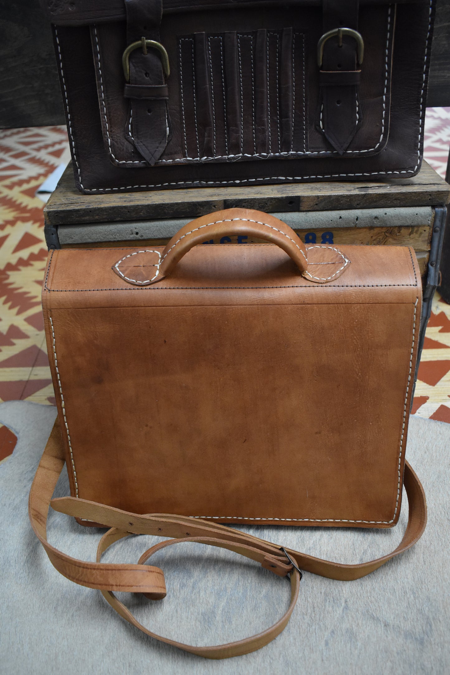 Tooled Leather Structured Briefcase