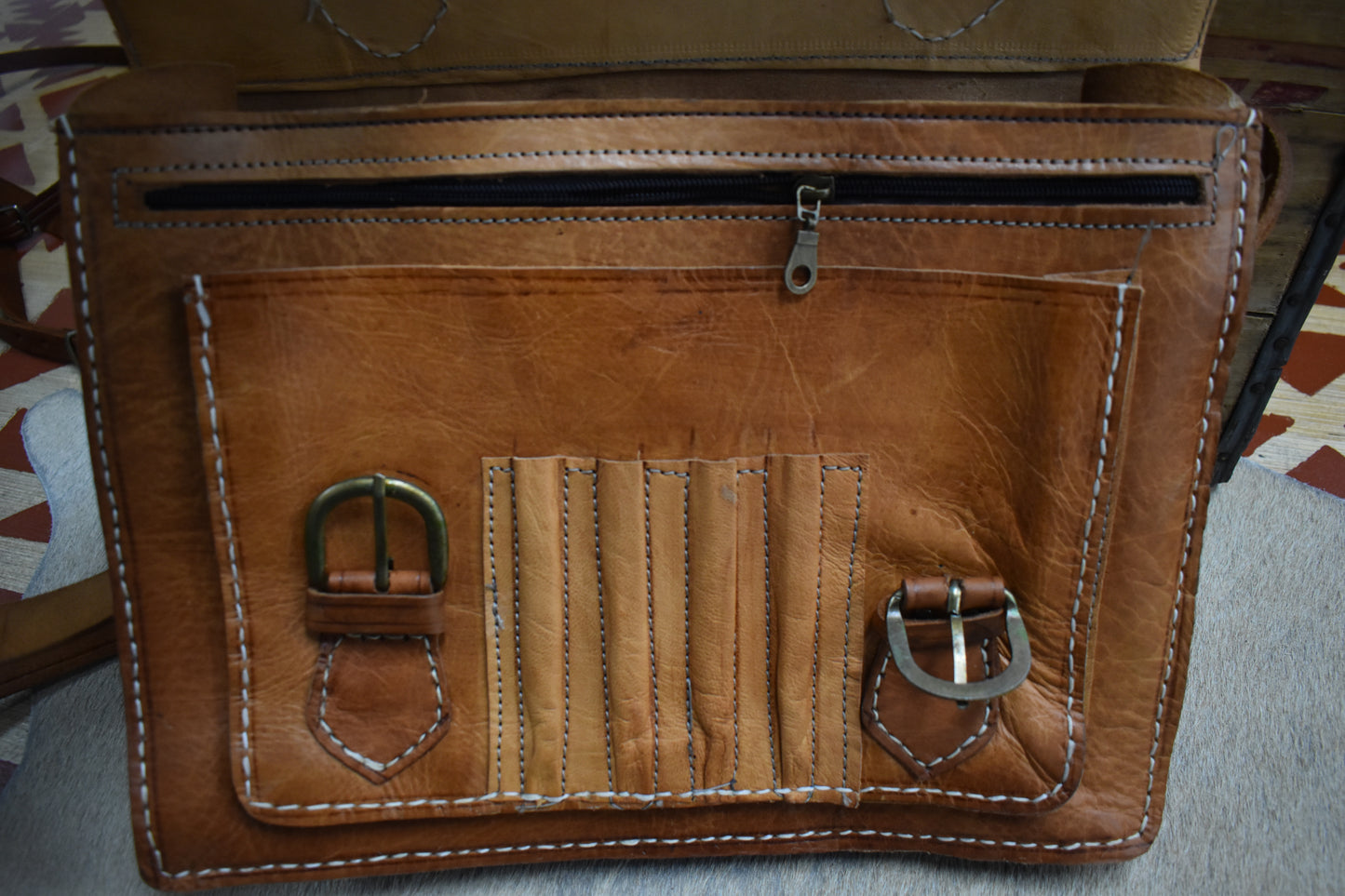 Tooled Leather Structured Briefcase