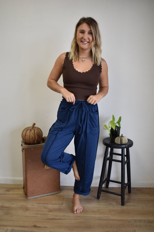 Navy Barrel Leg Joggers