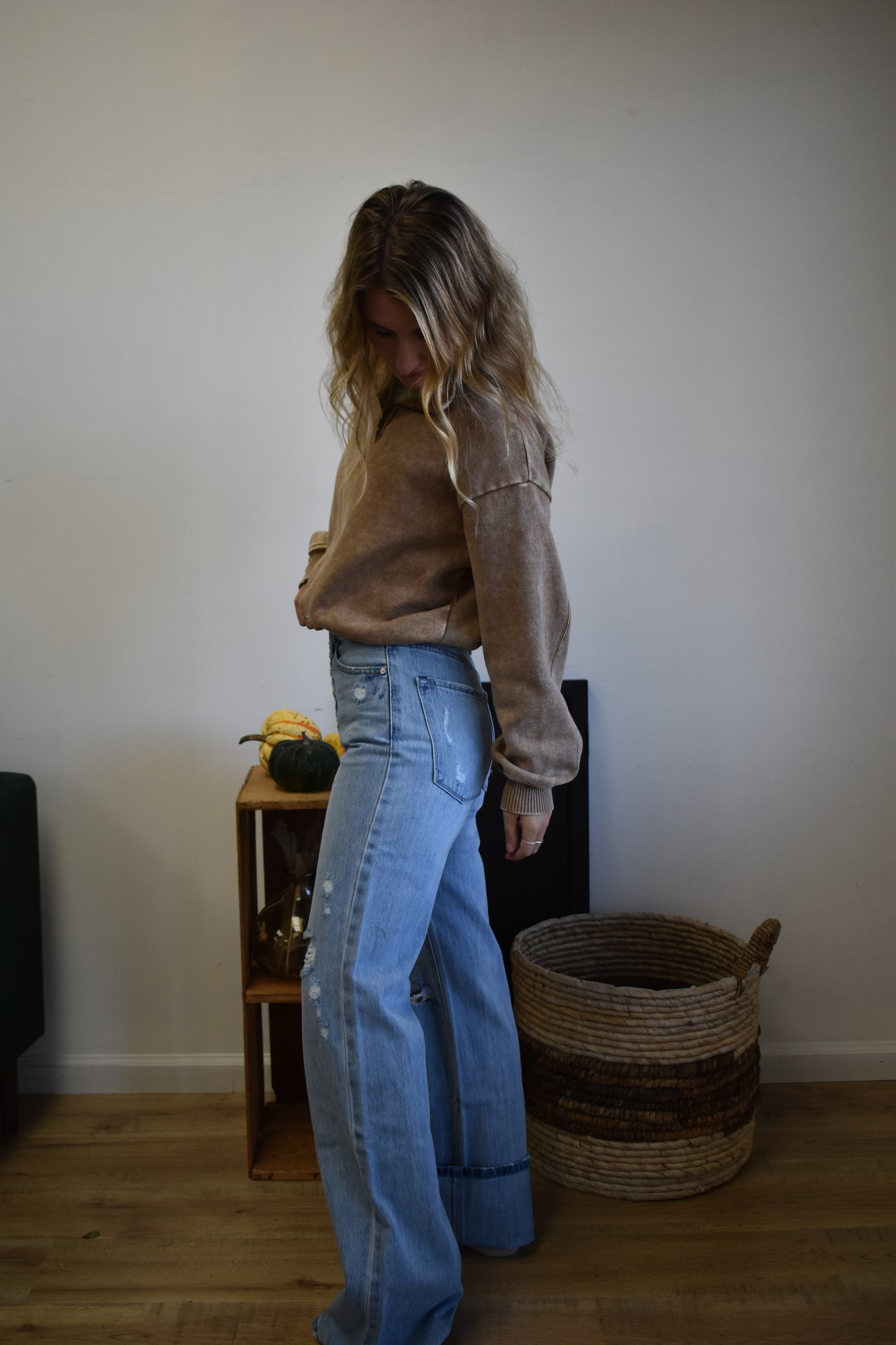 Light Wash Distressed Trousers