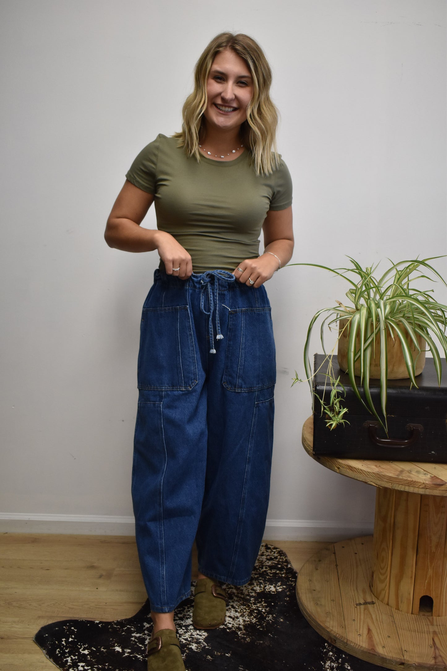 Denim Cargo Barrel Jeans