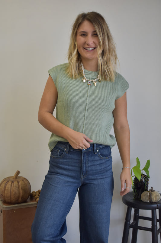 Light Sage Mock Neck Sweater