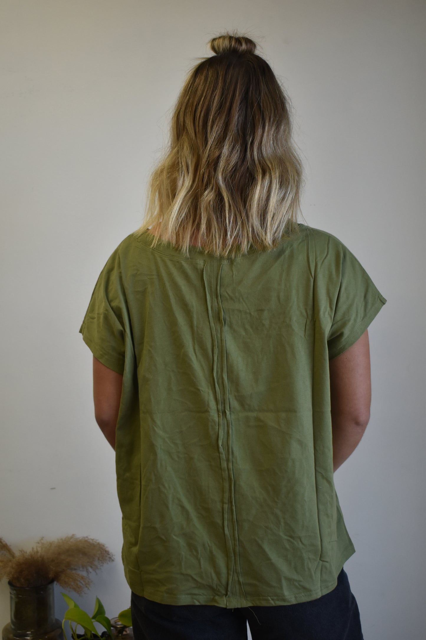 Olive Short Sleeve Fringe Top