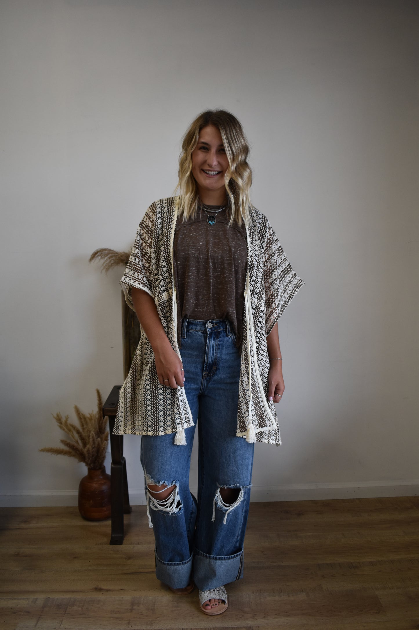 Mocha & Cream Boho Poncho Cardigan