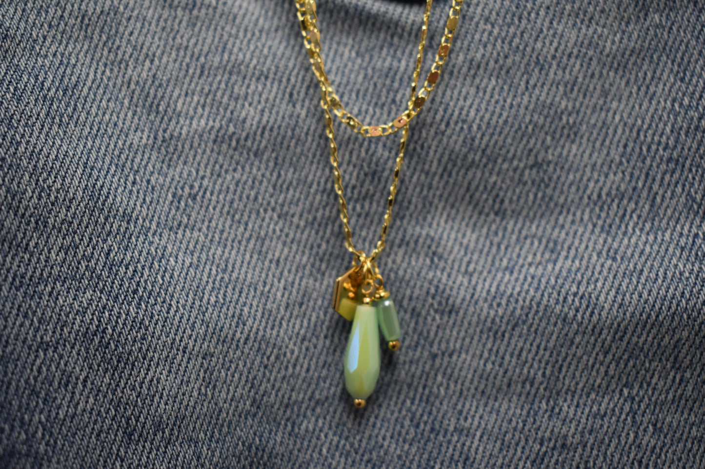 Faceted Glass Pendants Layered Necklace