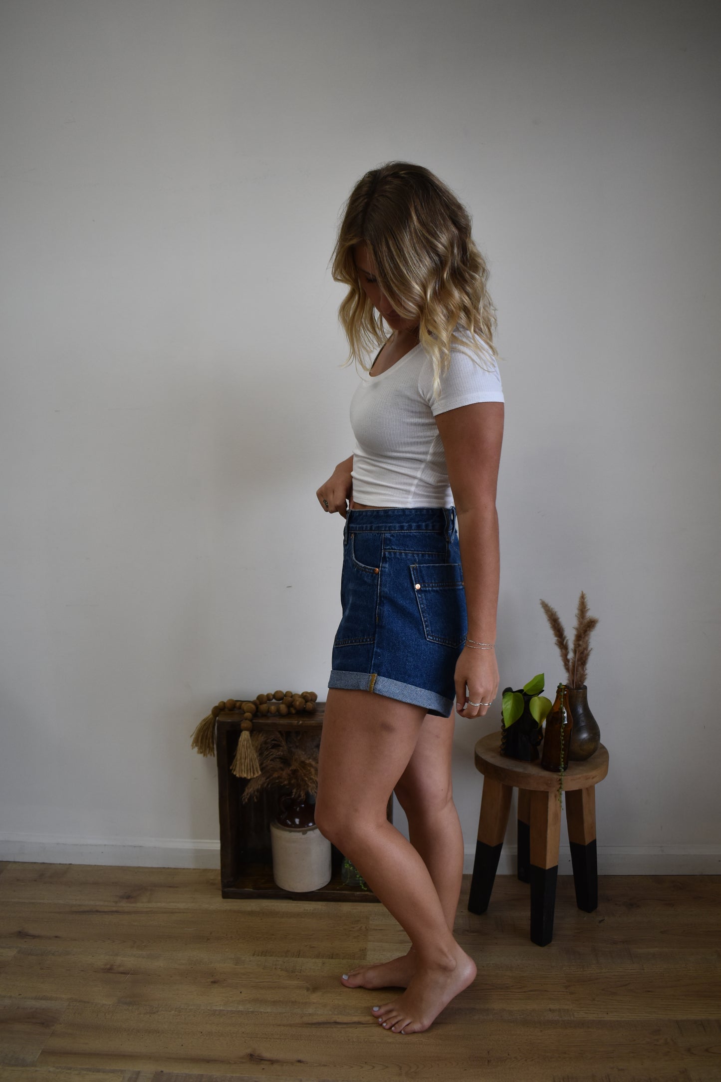 Western Rolled Hem Denim Shorts