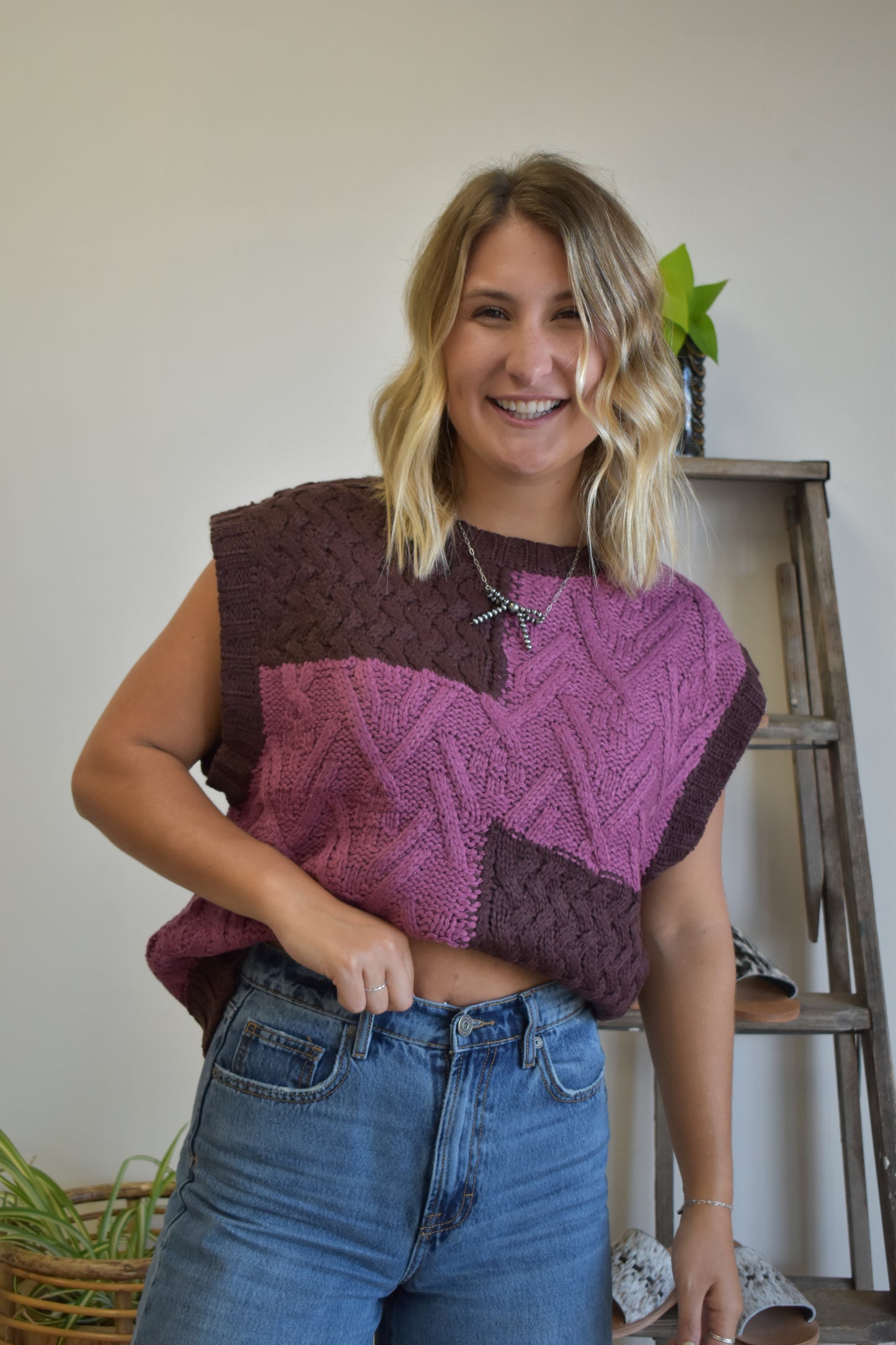 The Berry Color Block Sleeveless Sweater