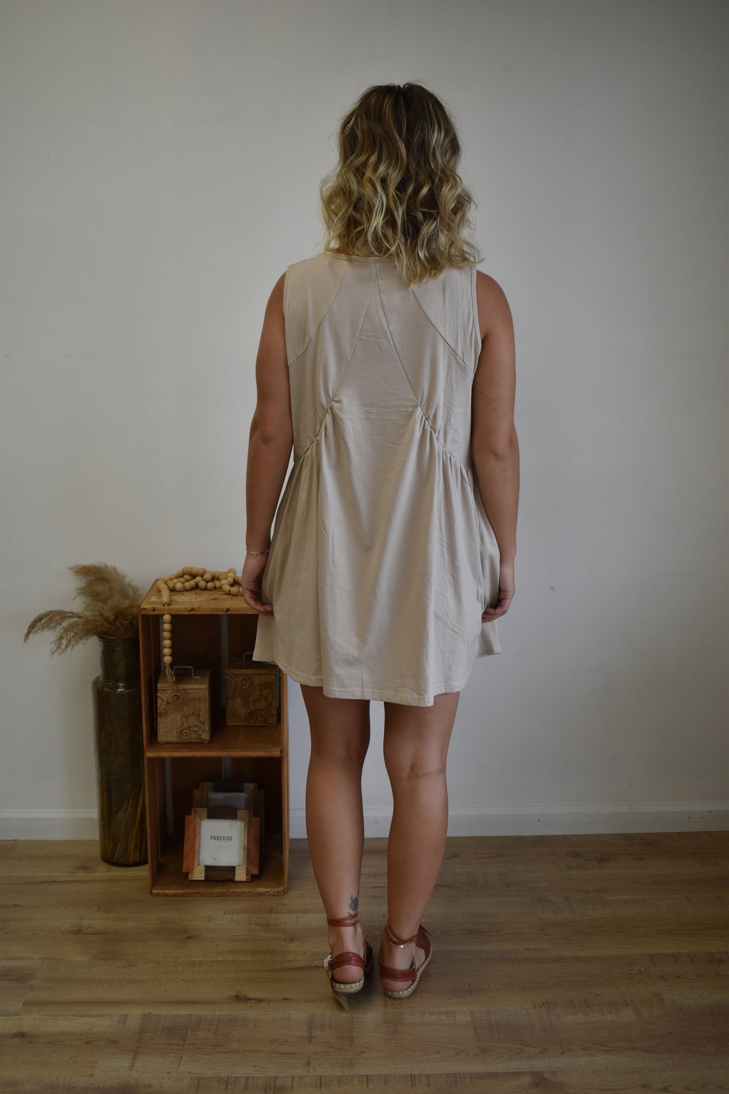 Apricot Linen Ruched Dress