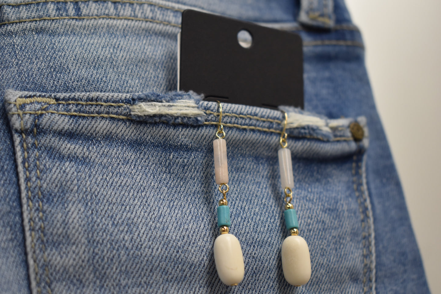 Ox Horn and Gemstone Dangle Earrings