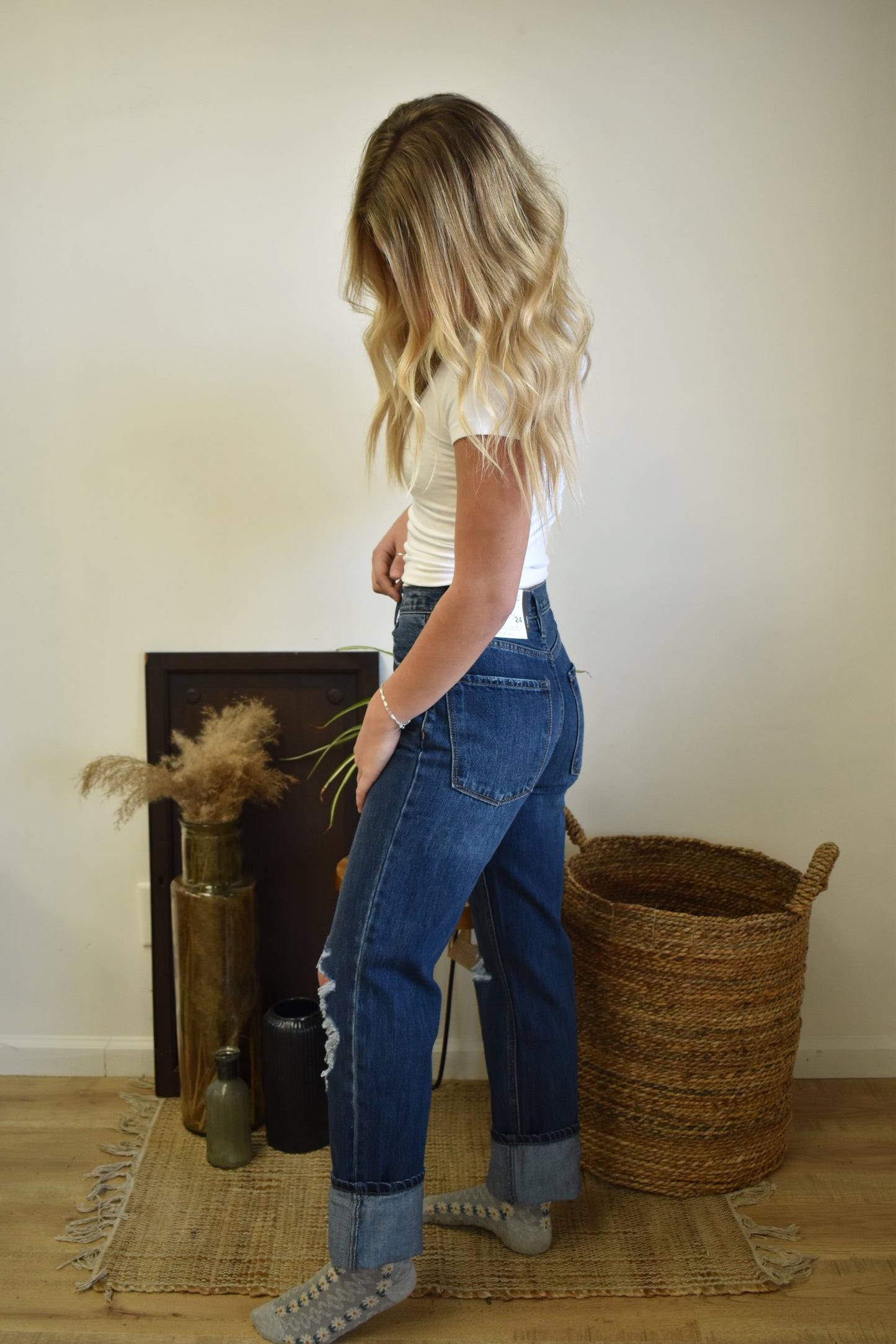 Dark Wash Distressed Boyfriend Jeans