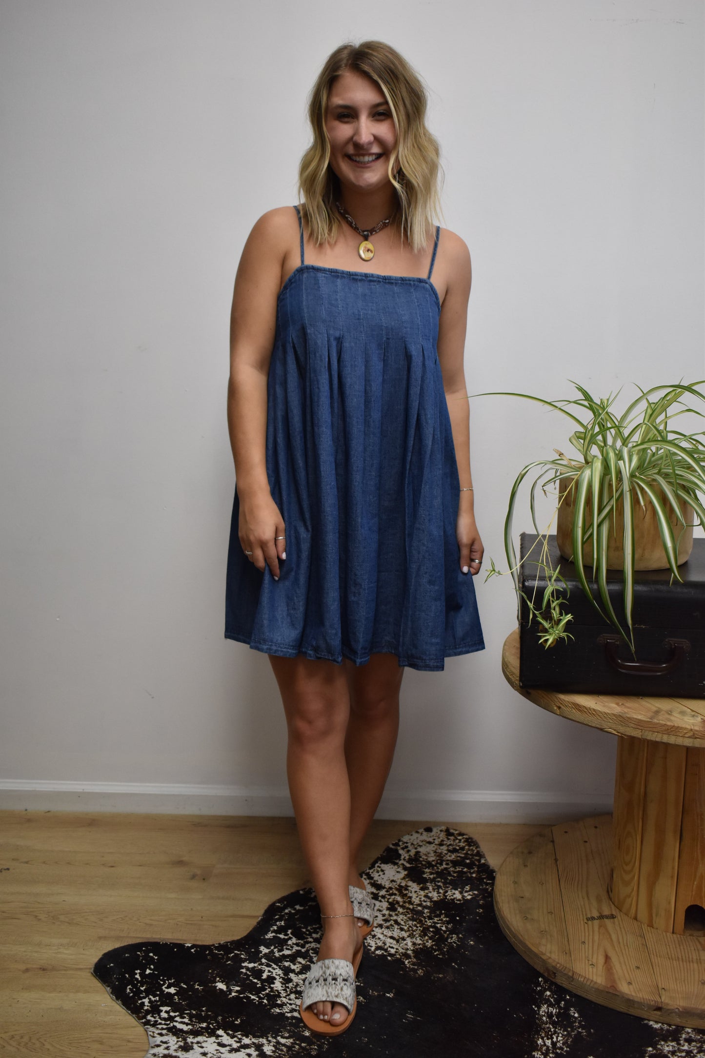Babydoll Denim Pintuck Dress