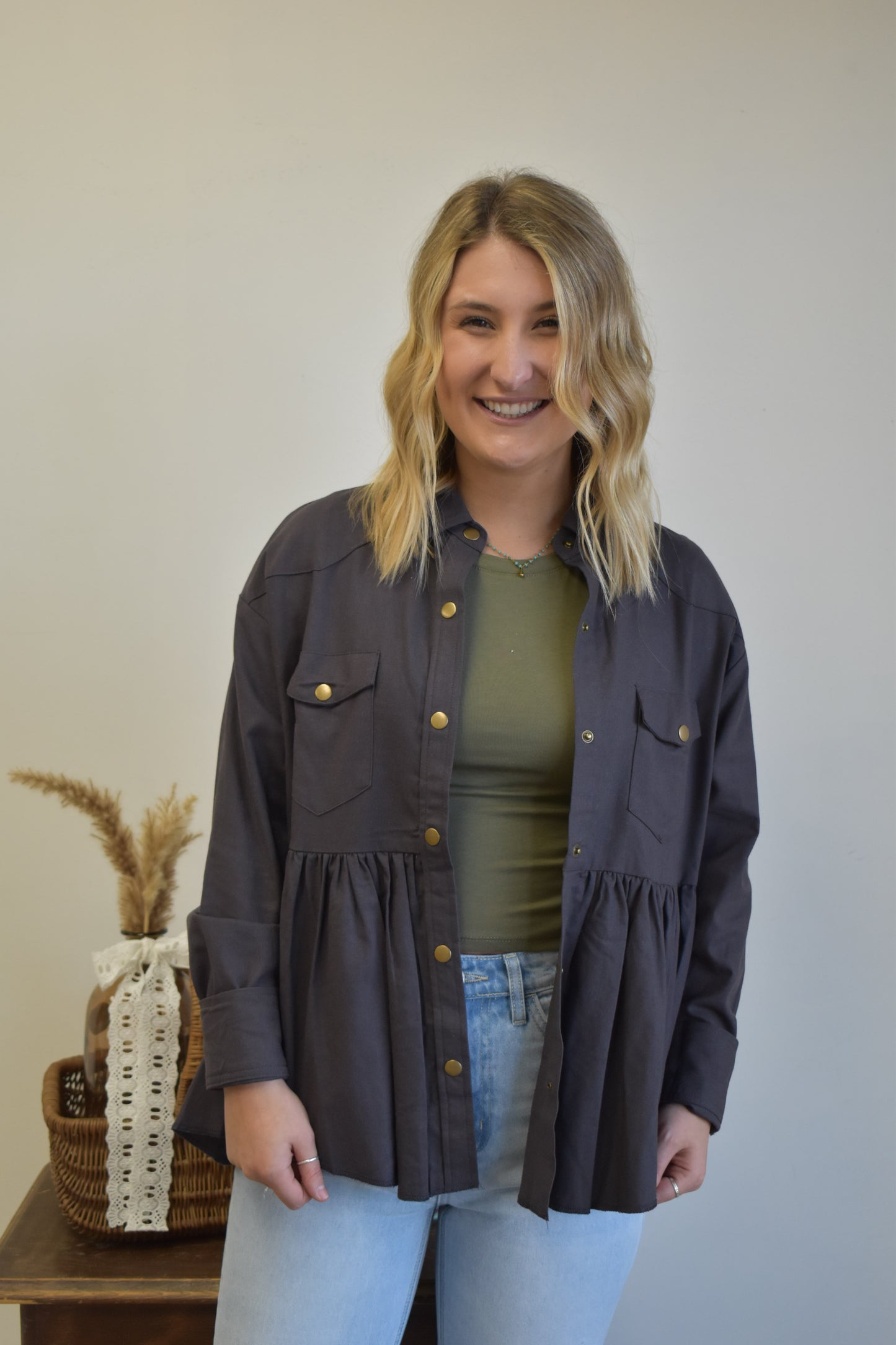 Charcoal Ruffle Jacket