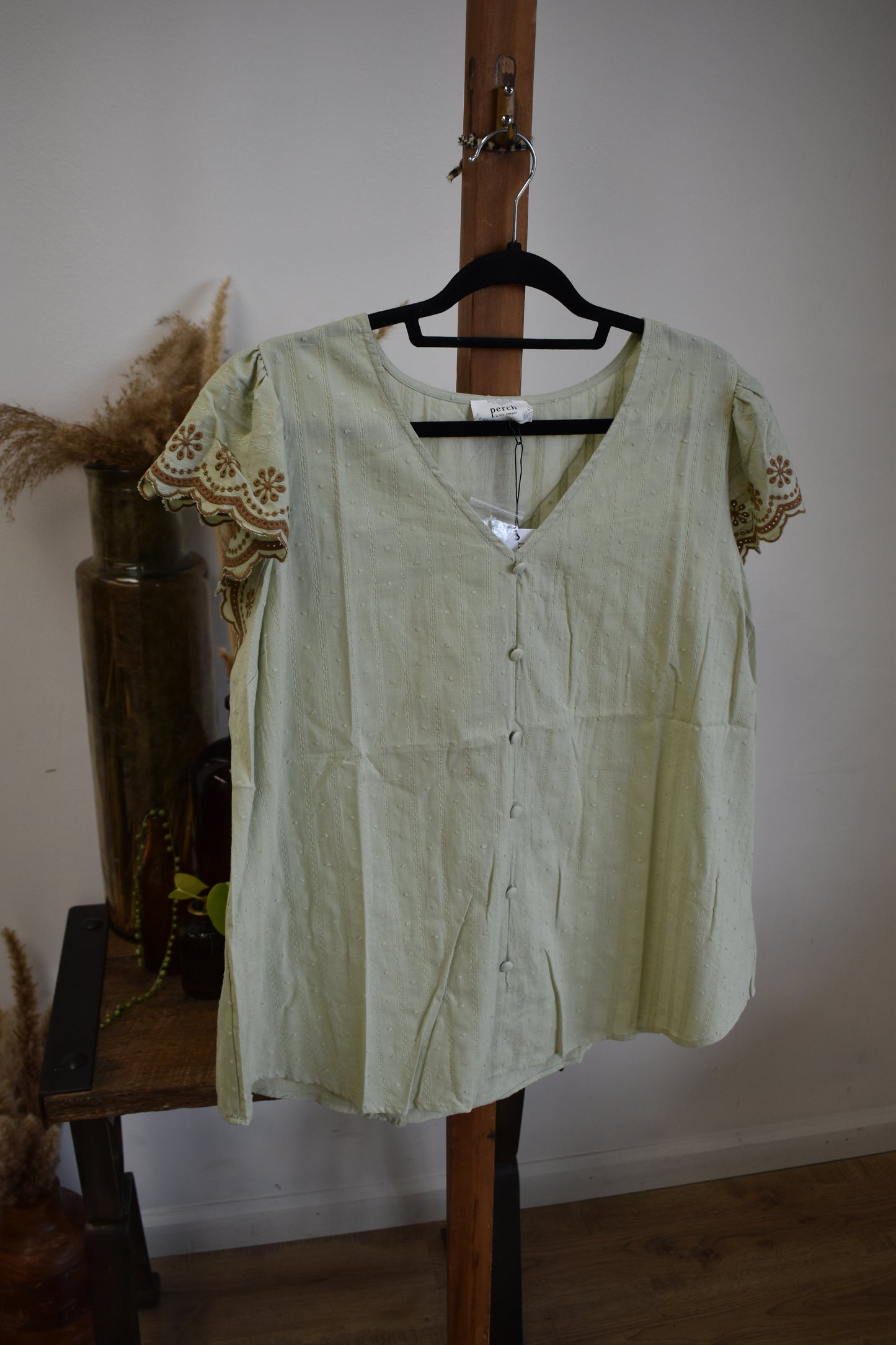 PLUS Sage & Brown Peplum Blouse