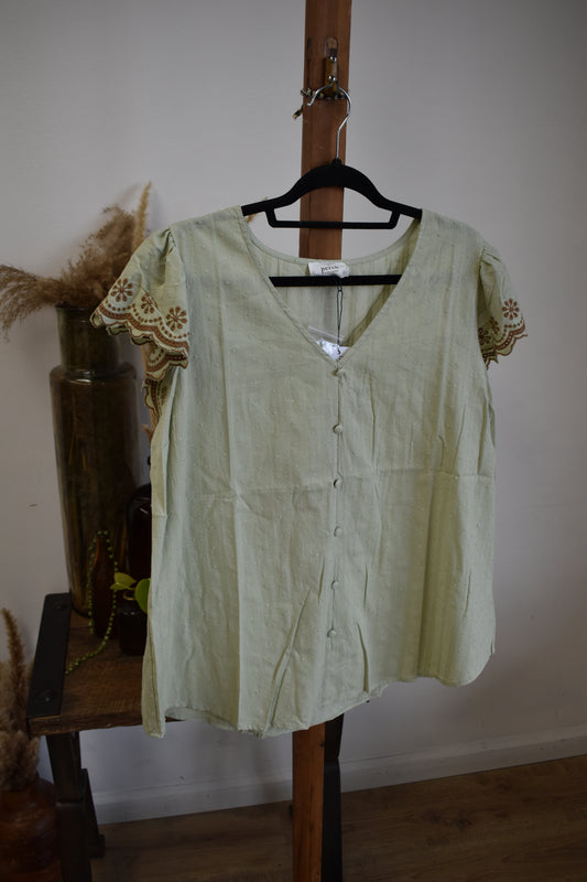 PLUS Sage & Brown Peplum Blouse