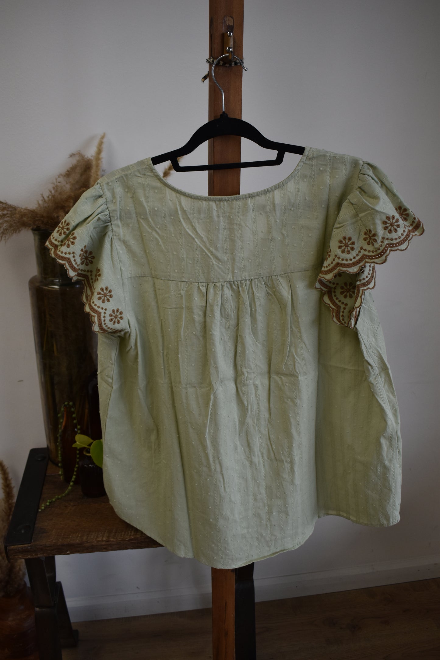PLUS Sage & Brown Peplum Blouse