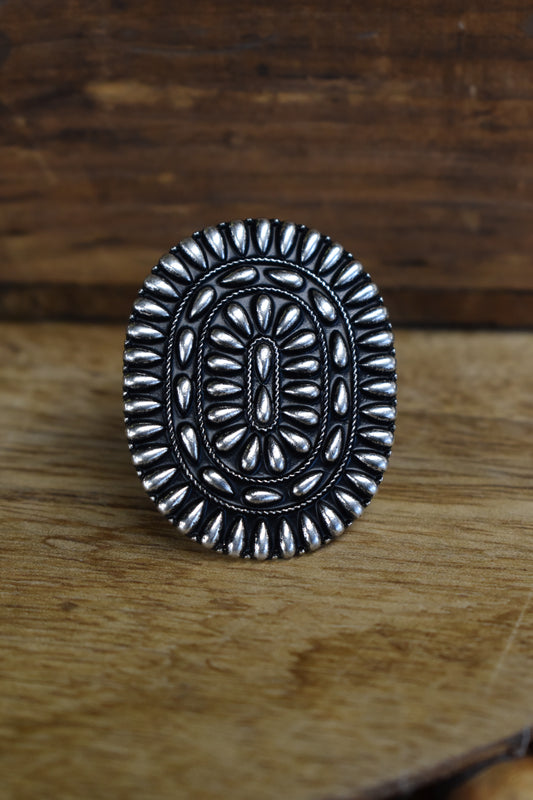 Silver Oval Concho Cuff Ring