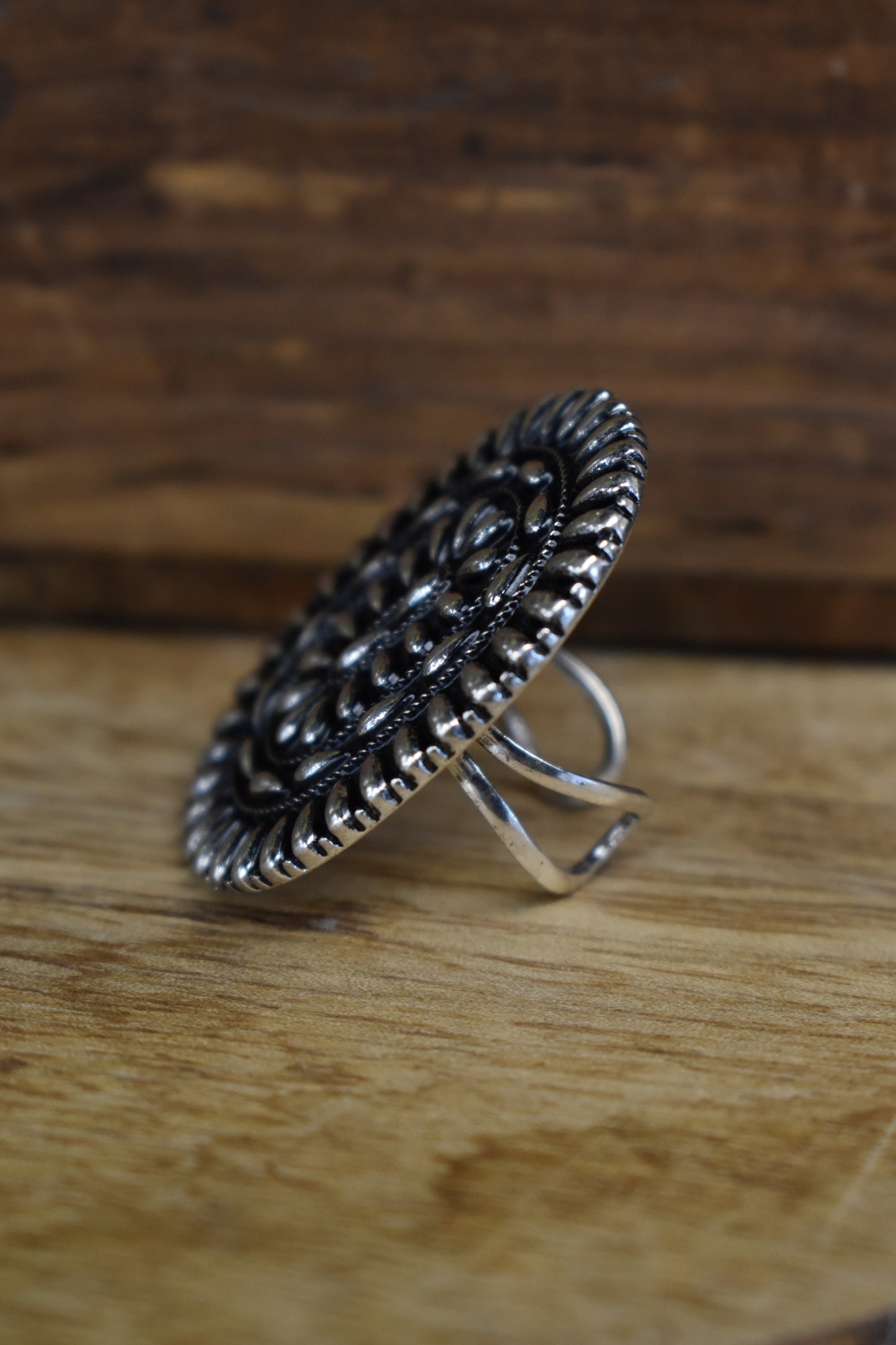 Silver Oval Concho Cuff Ring