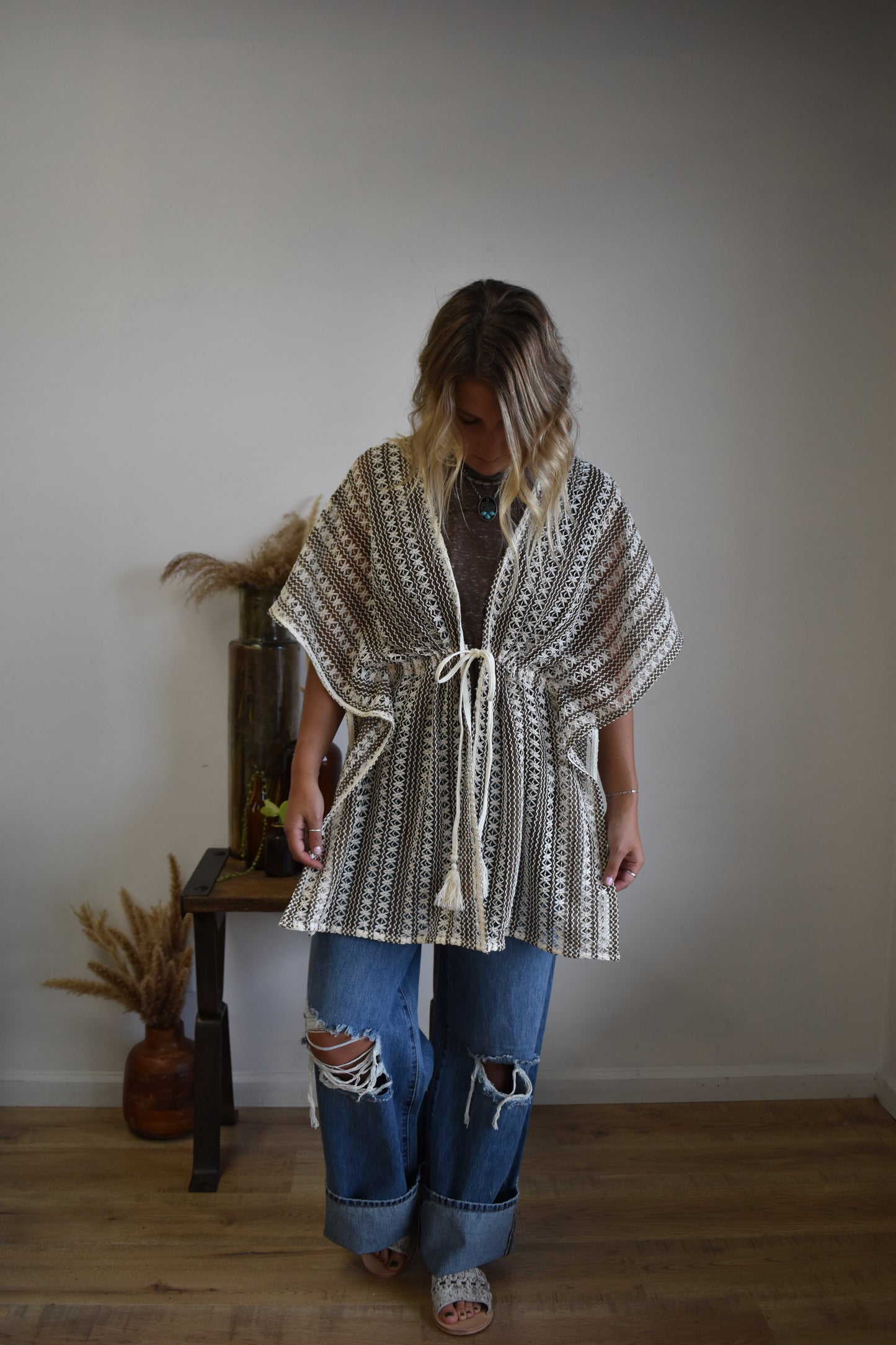 Mocha & Cream Boho Poncho Cardigan