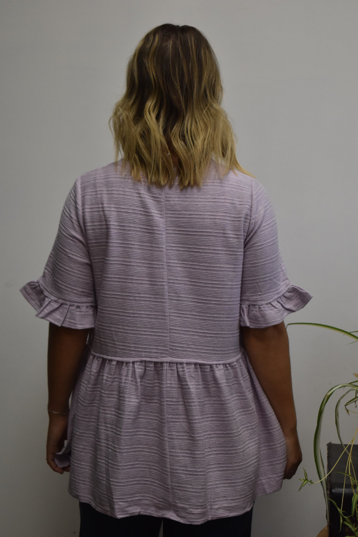 Lavender Ribbed Peplum Blouse