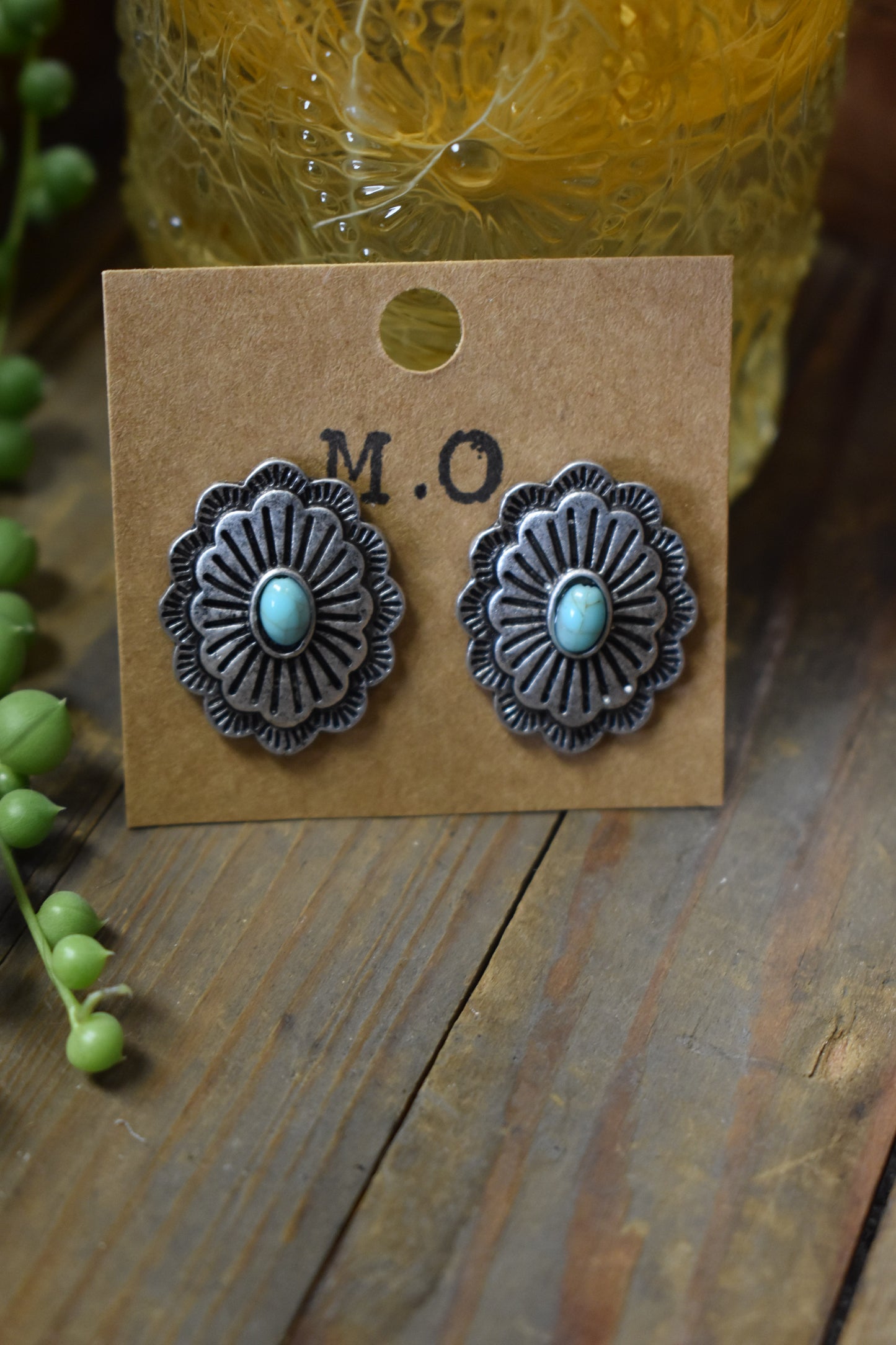 Silver Turquoise Concho Earrings