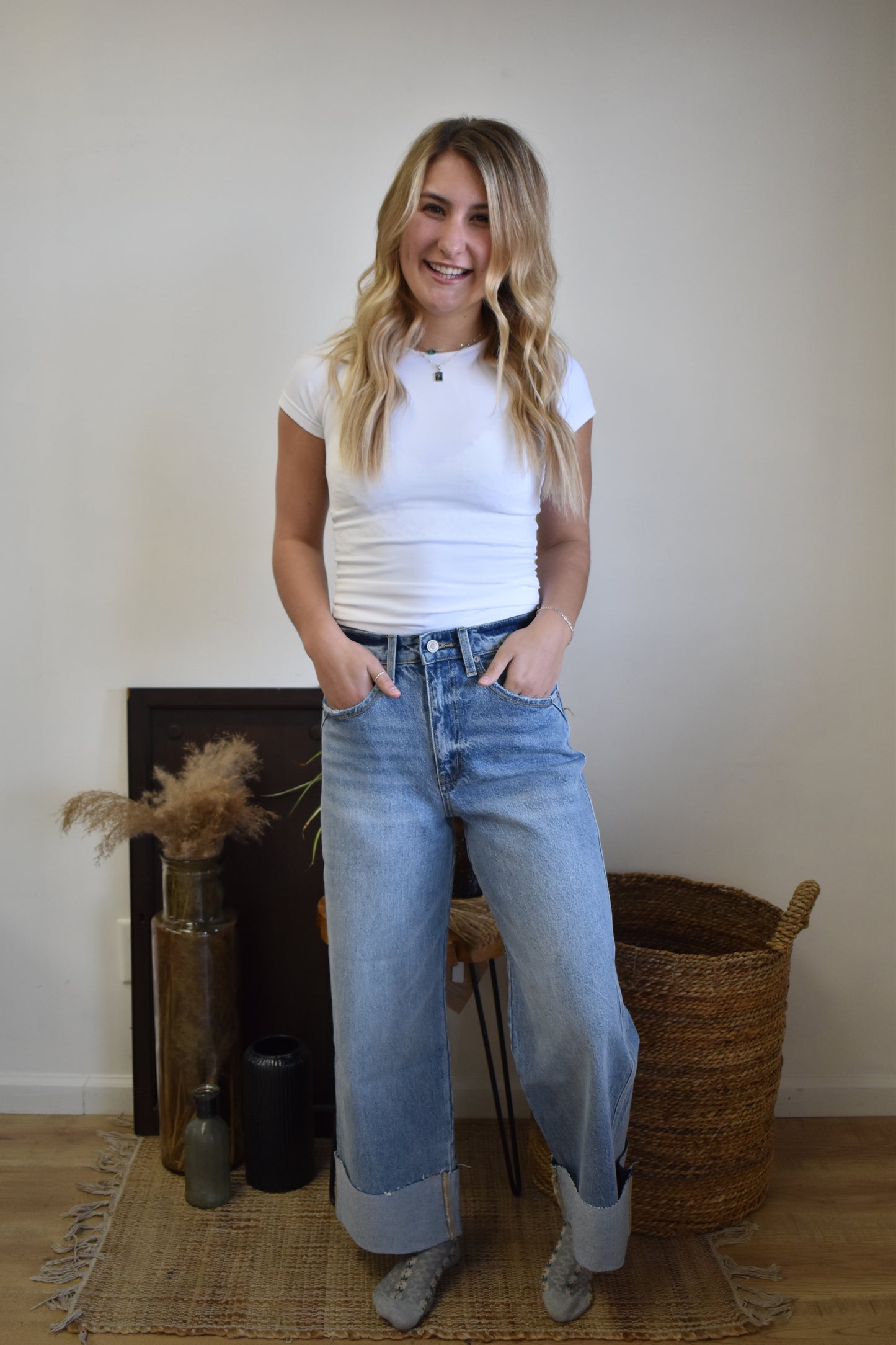 Light Washed Cropped Trousers