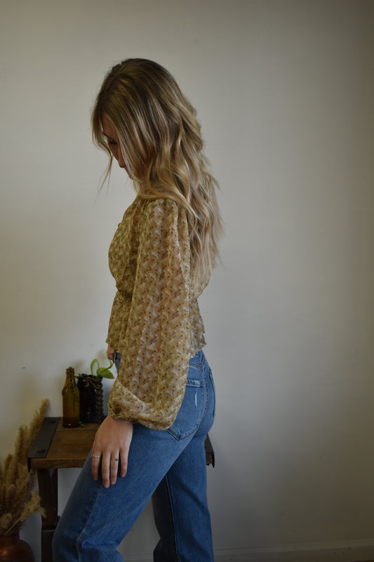 Taupe Peplum Floral Blouse