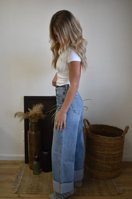 Light Washed Cropped Trousers