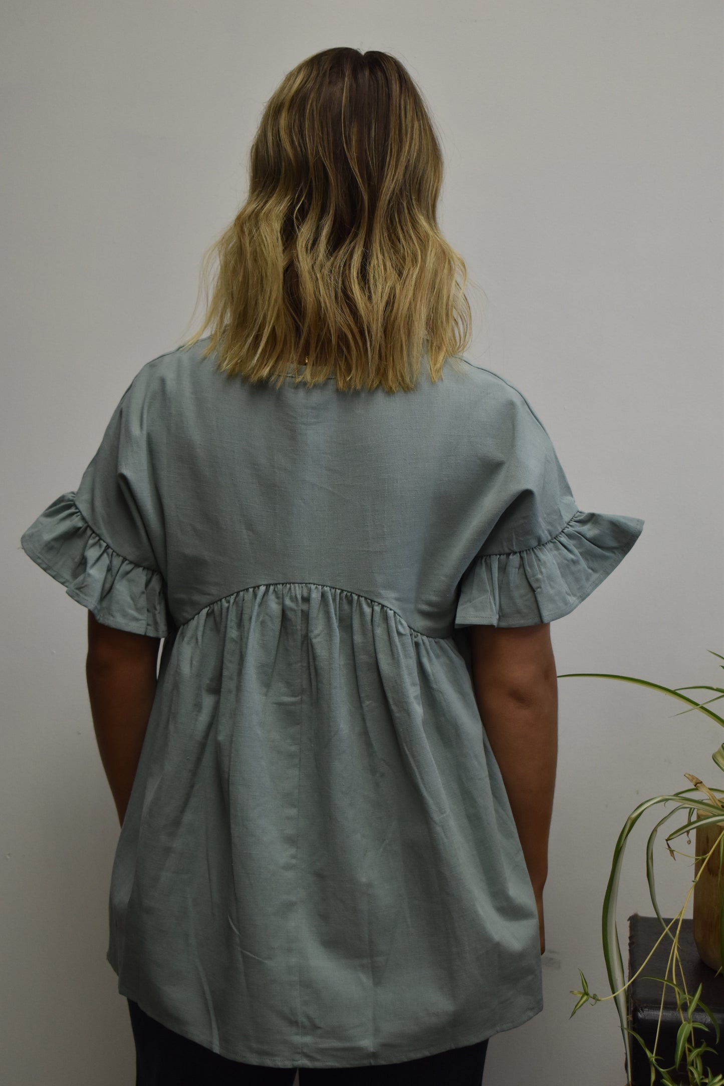 Teal Linen Peplum Blouse