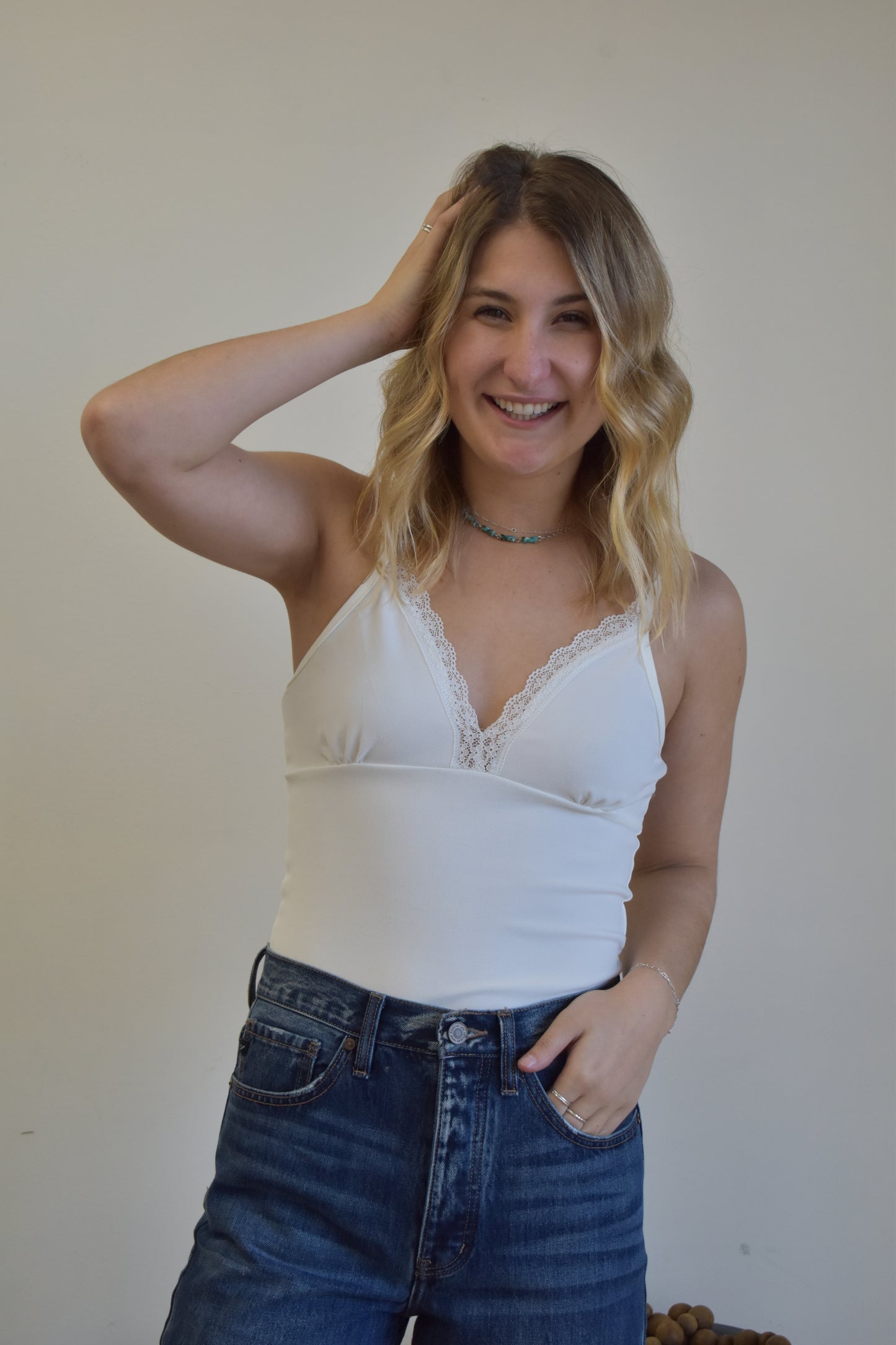 White & Lace Trim Bodysuit