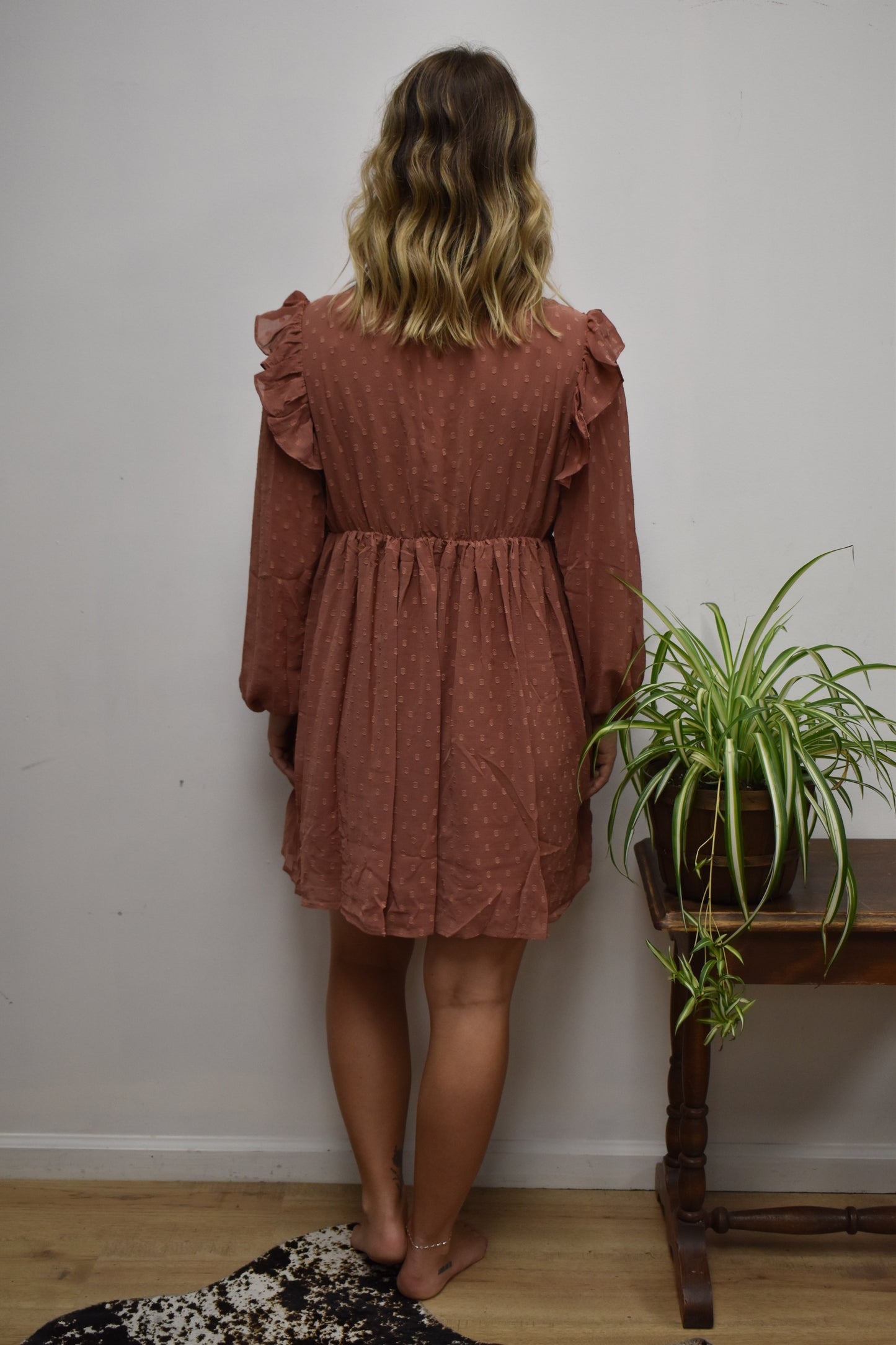 Ruched Dotted Mini Dress