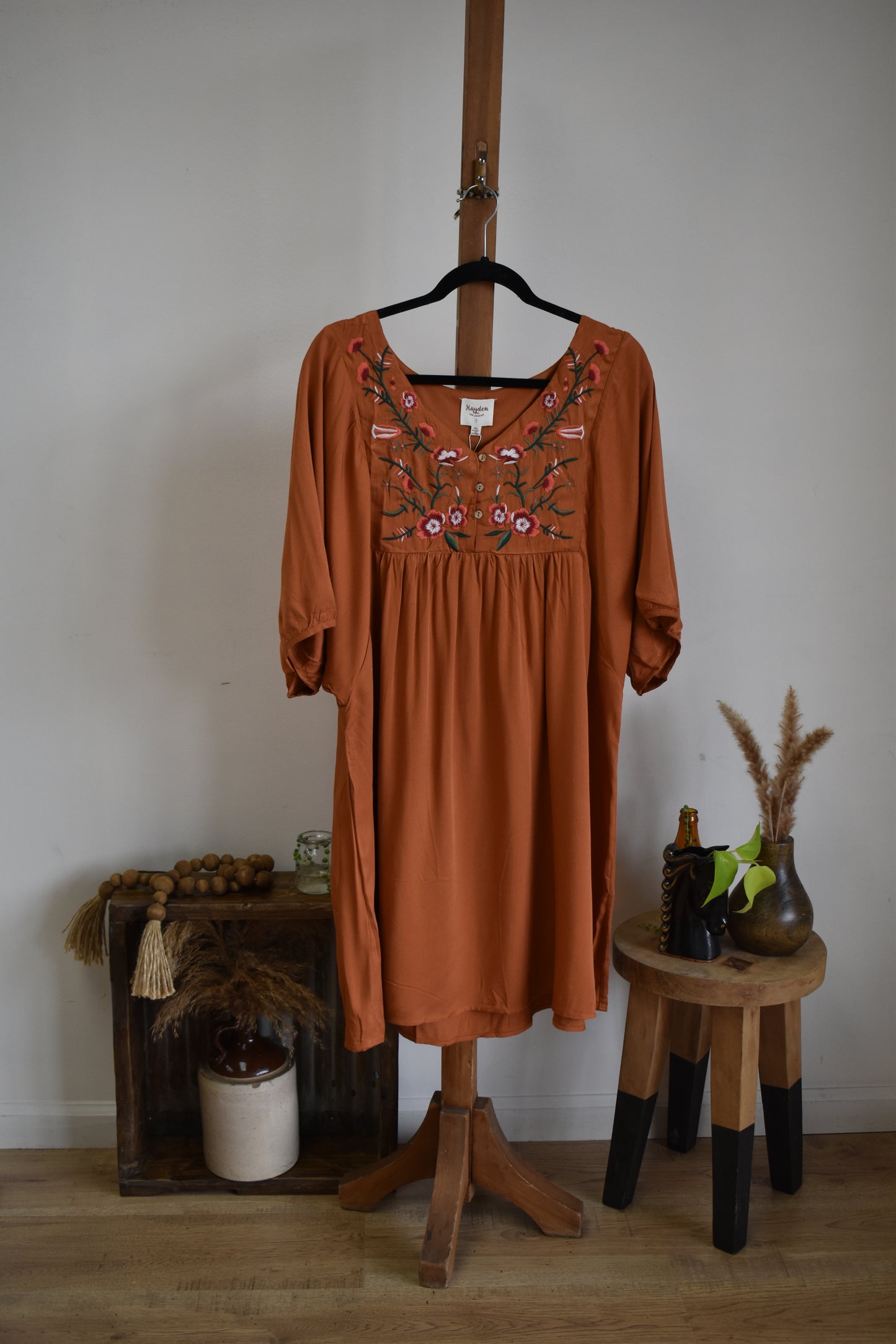 PLUS Floral Burnt Orange Dress