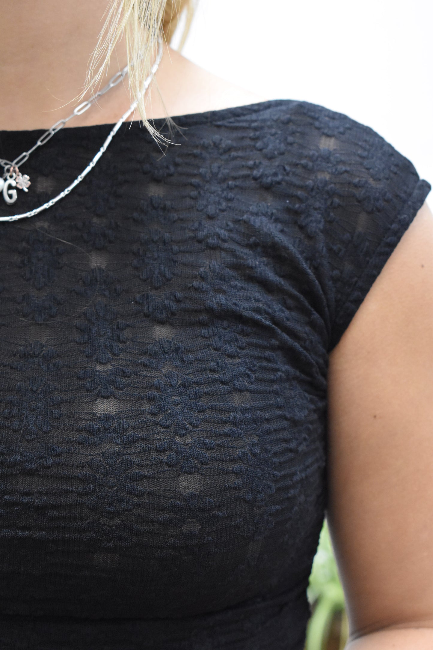 Black Sheer Round Neck Top