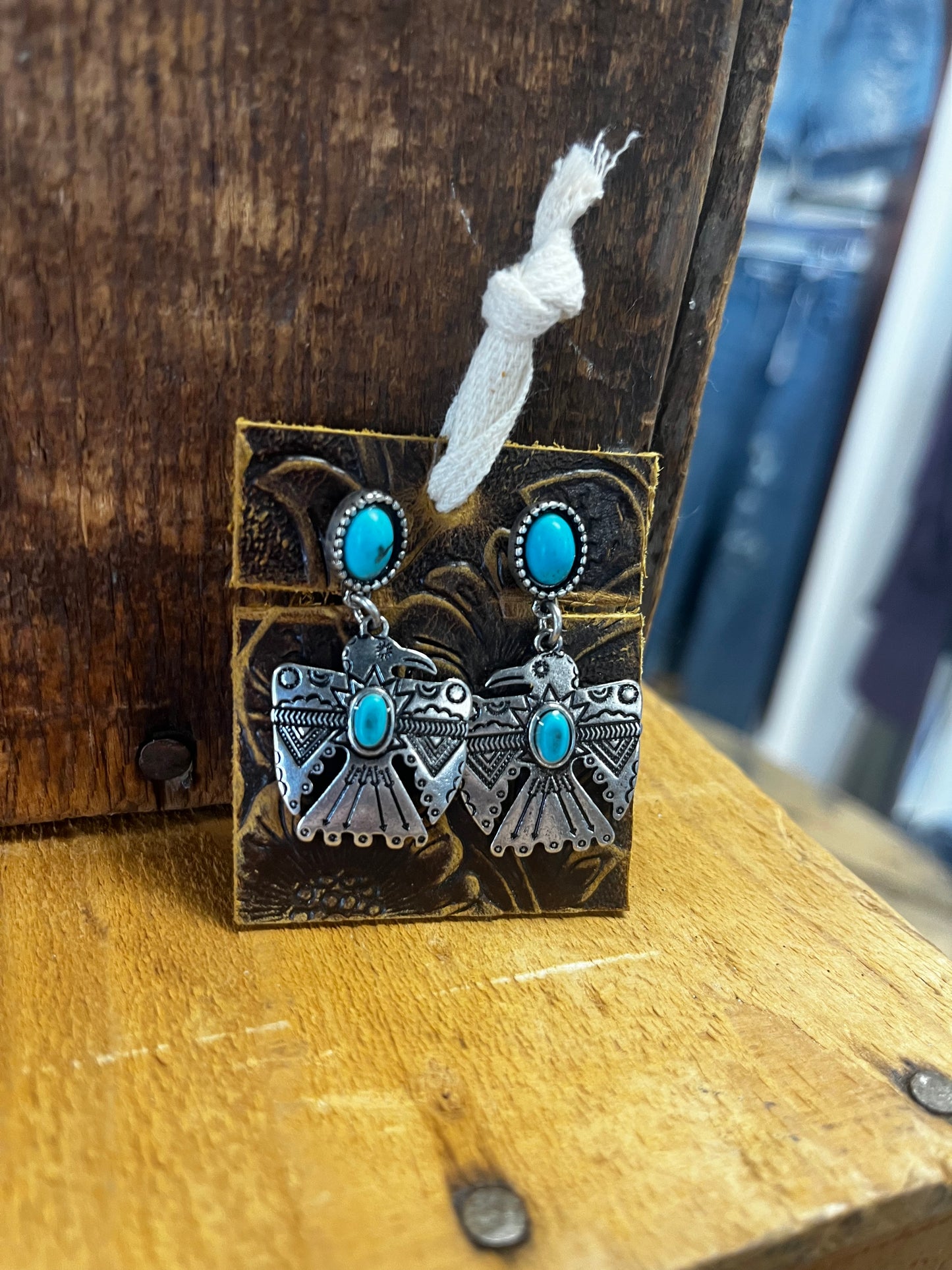 Thunderbird Turquoise Stone Clip-On Earrings