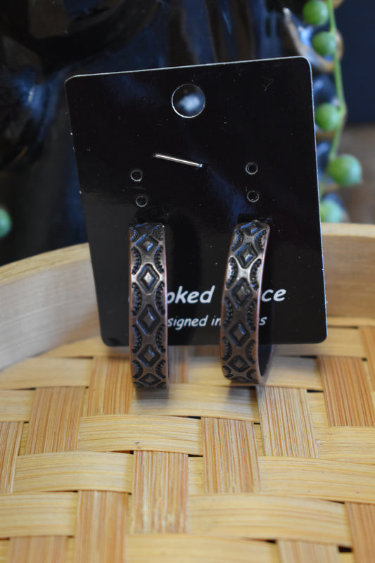 Copper Engraved Hoop Earrings