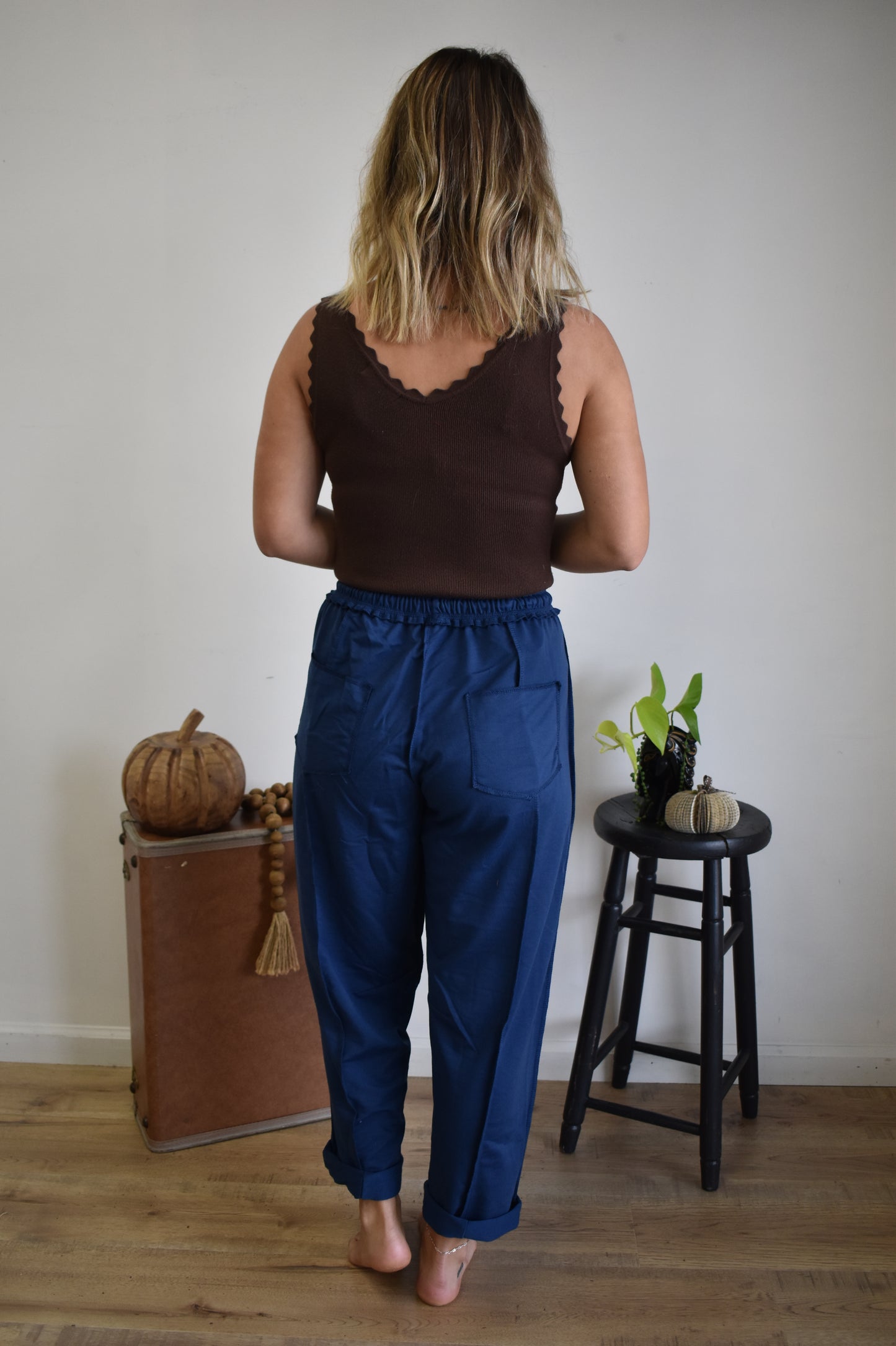 Navy Barrel Leg Joggers
