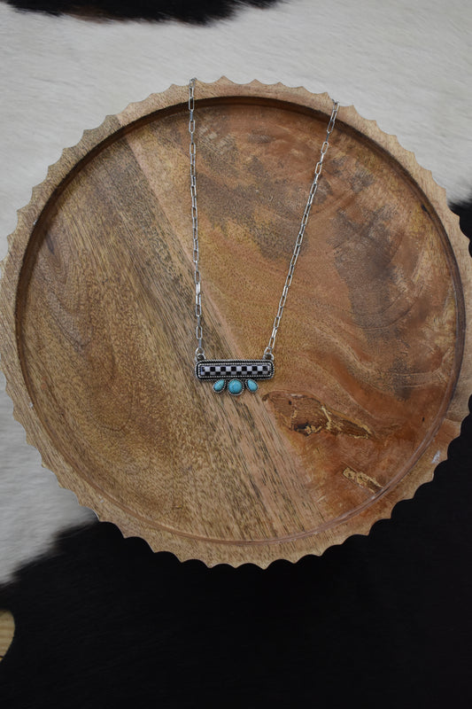 Checker & Turquoise Bar Necklace