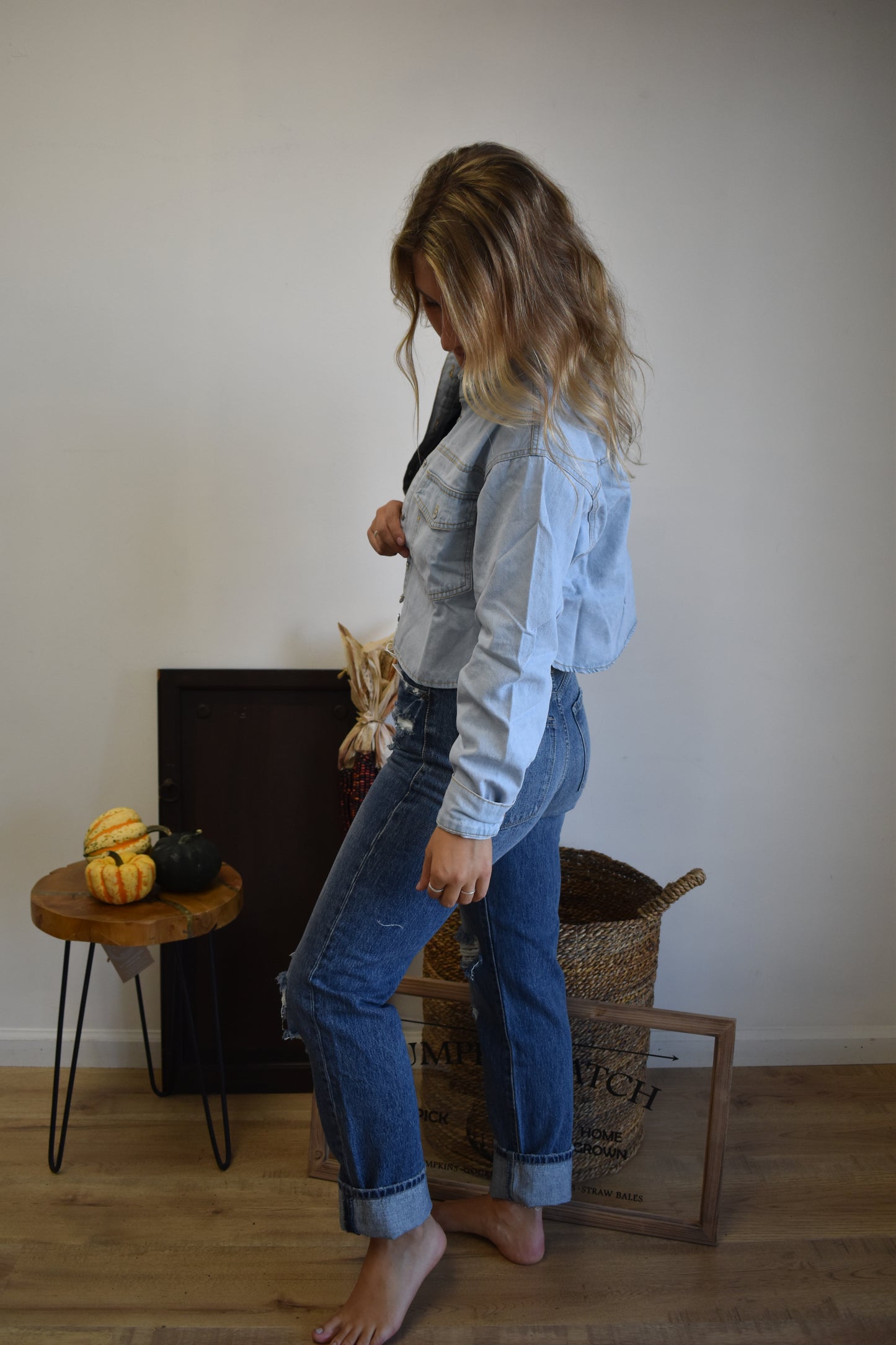 Light Denim Cropped Jacket