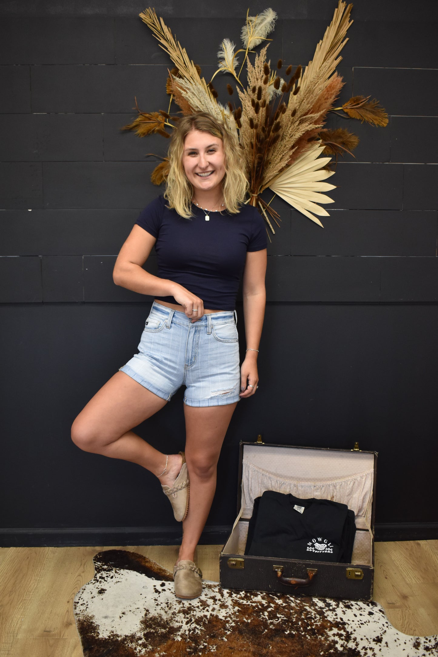 Light Wash Striped Denim Short