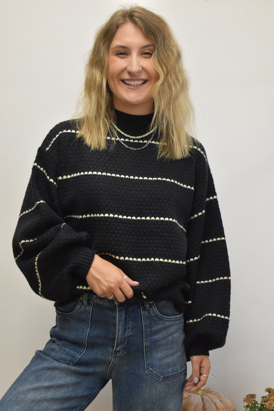 Midnight Mock Neck Striped Sweater
