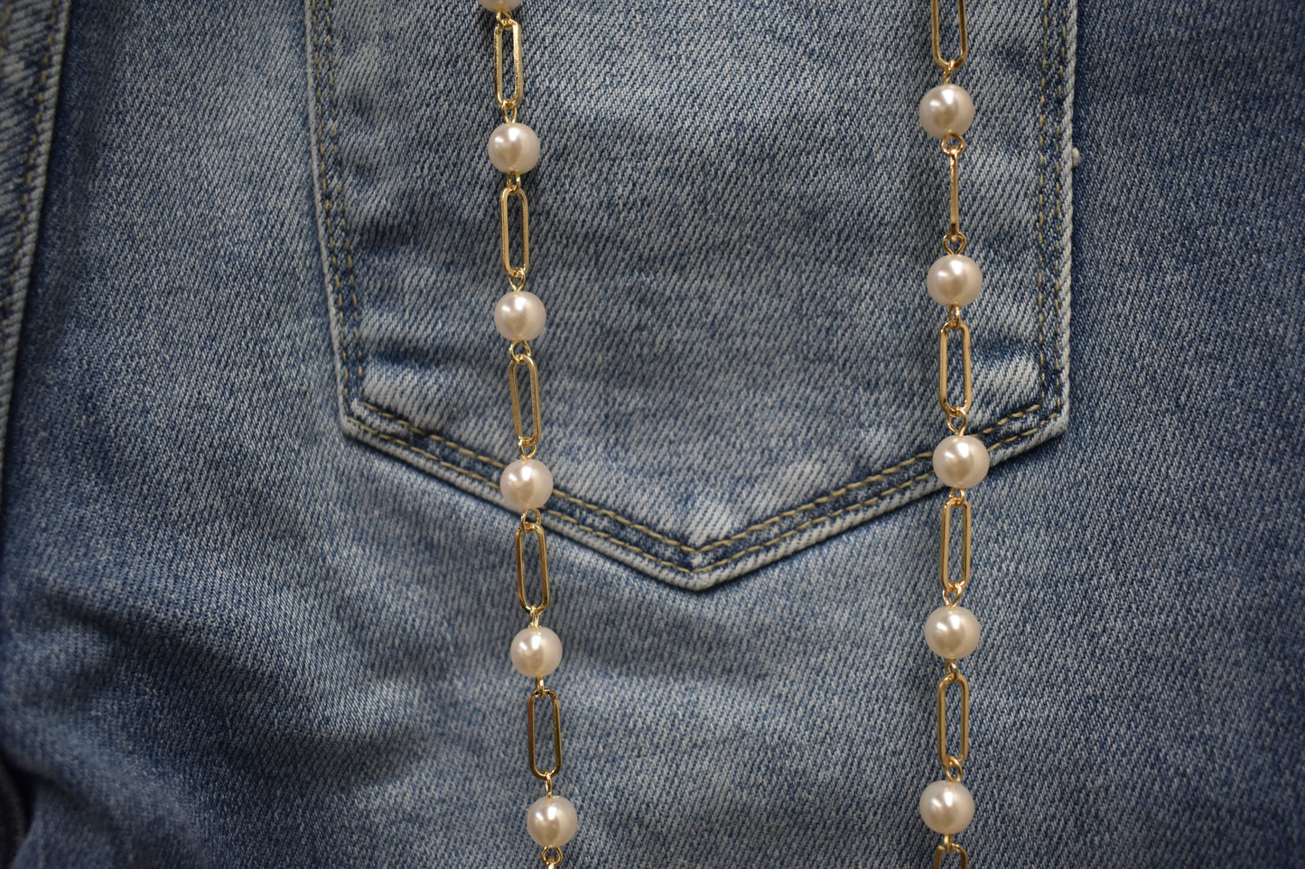 Long Pearl & Paperclip Chain Necklace