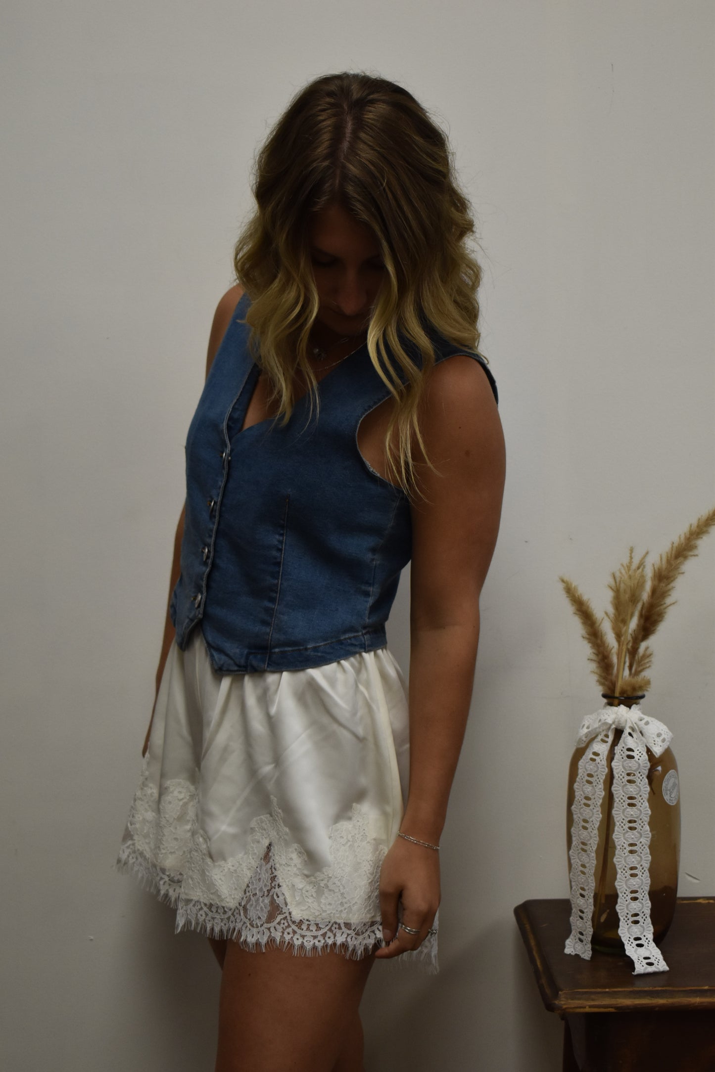 White Satin Lace Shorts