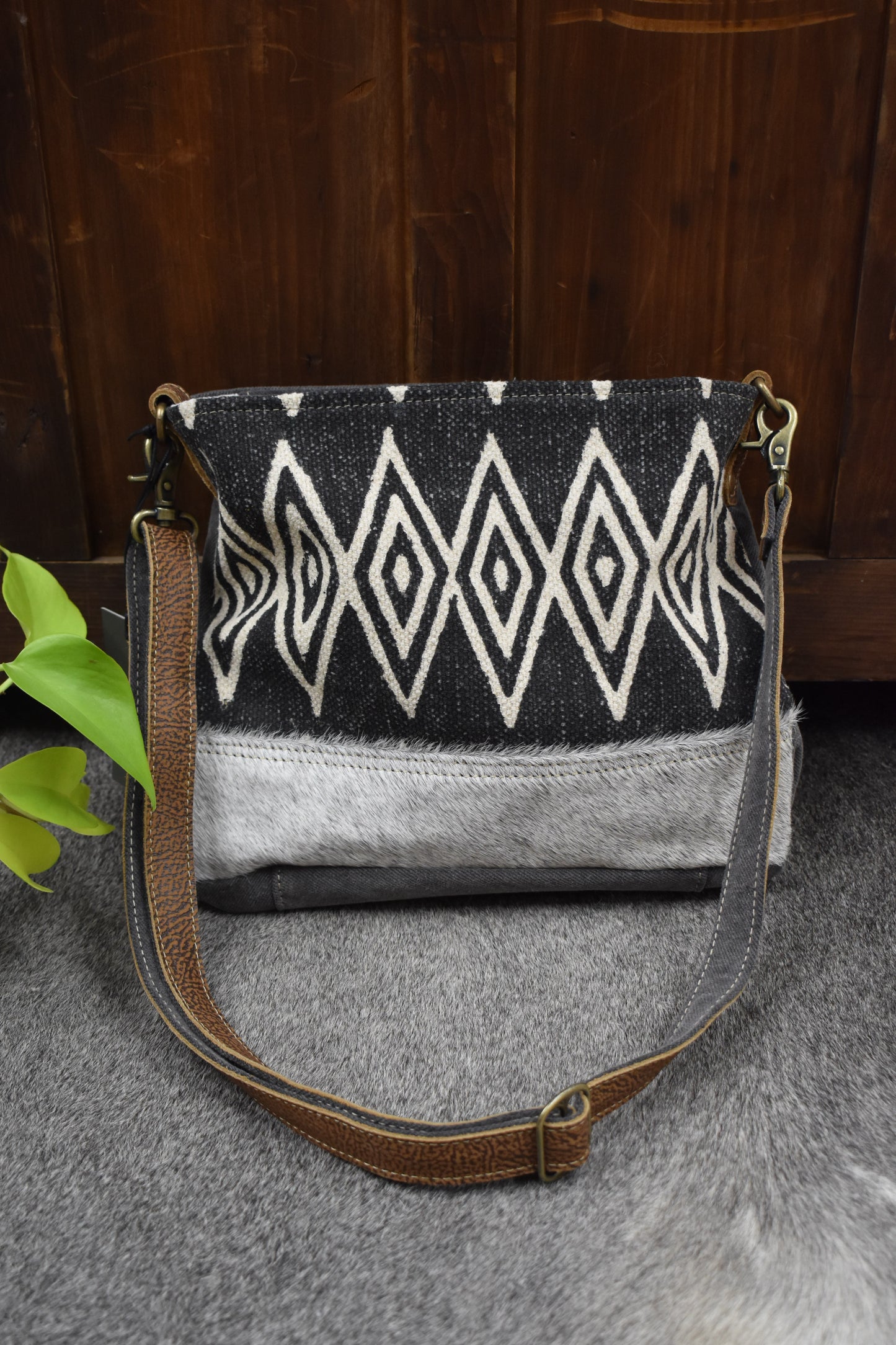 Charcoal Azure & Cowhide Crossbody
