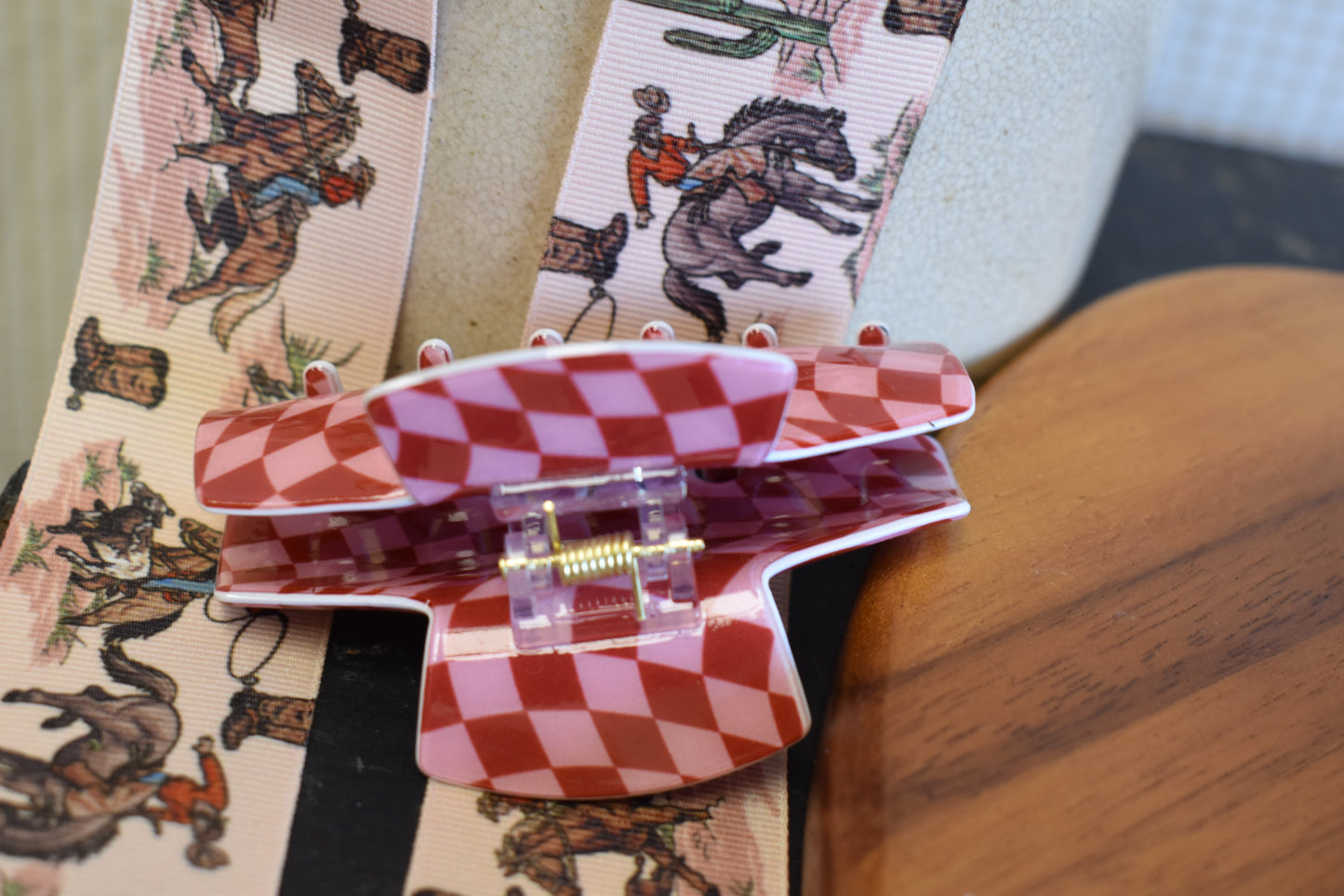 Pink & Red Checkered Hair Clip